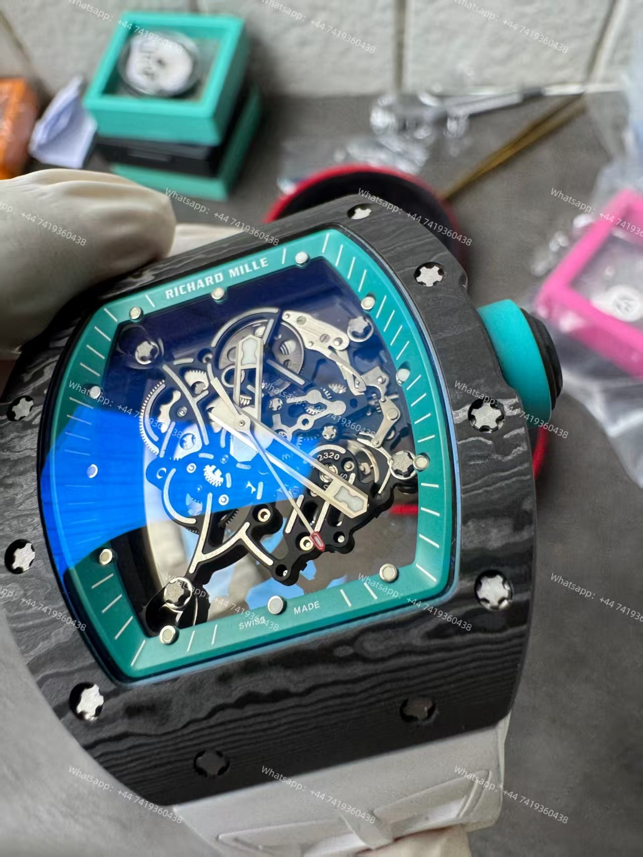 Richard Mille RM 055 “Yas Marina Circuit” Carbon TPT Vaucher Free-Sprung White Rubber Strap Custom Super Clone