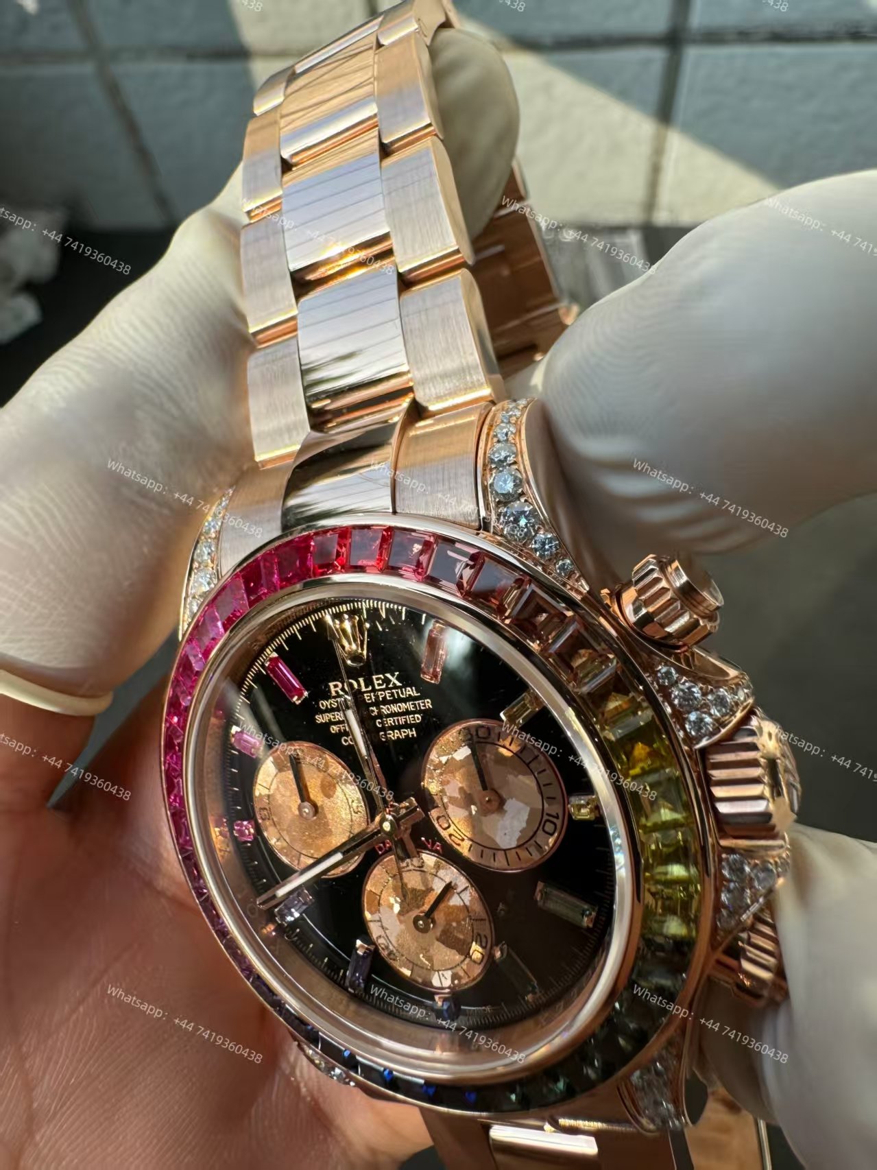 Rolex Super Clone Rainbow Daytona 1:1 Replica Watch – 18K Rose Gold