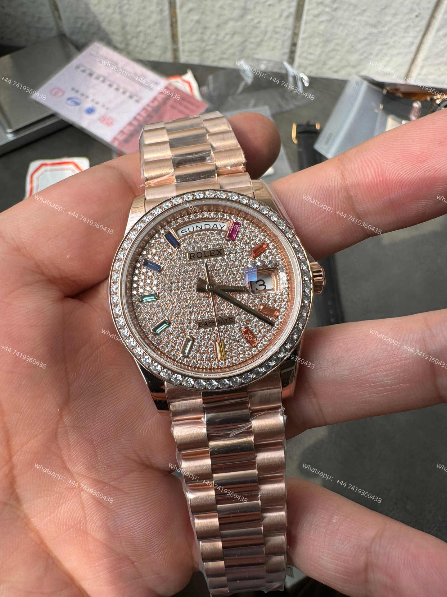 Rolex Day-Date m128235-0039 Moissanite Rainbow Diamond Dial Presidential bracelet 3255 Movement (36mm) Best Super Clone