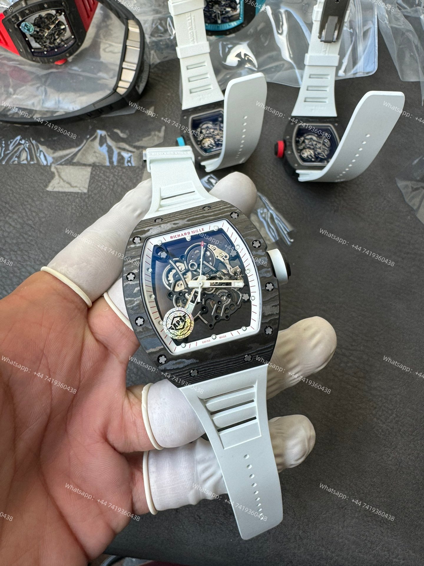 Super Clone Richard Mille RM 055 Carbon TPT White Rubber Strap 1:1 Replica Watch