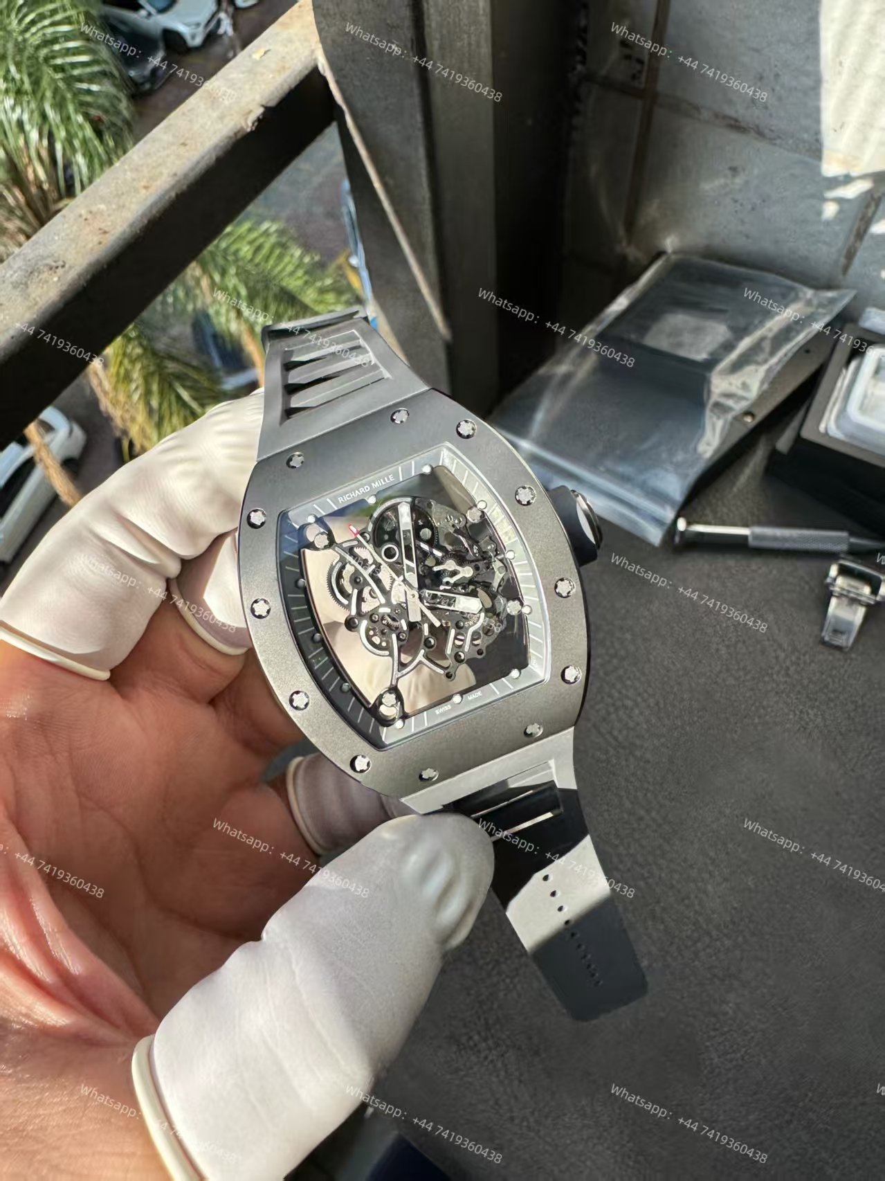 Richard Mille RM 055 Grey Ceramic Vaucher Free-Sprung Grey Rubber Strap Custom Super Clone