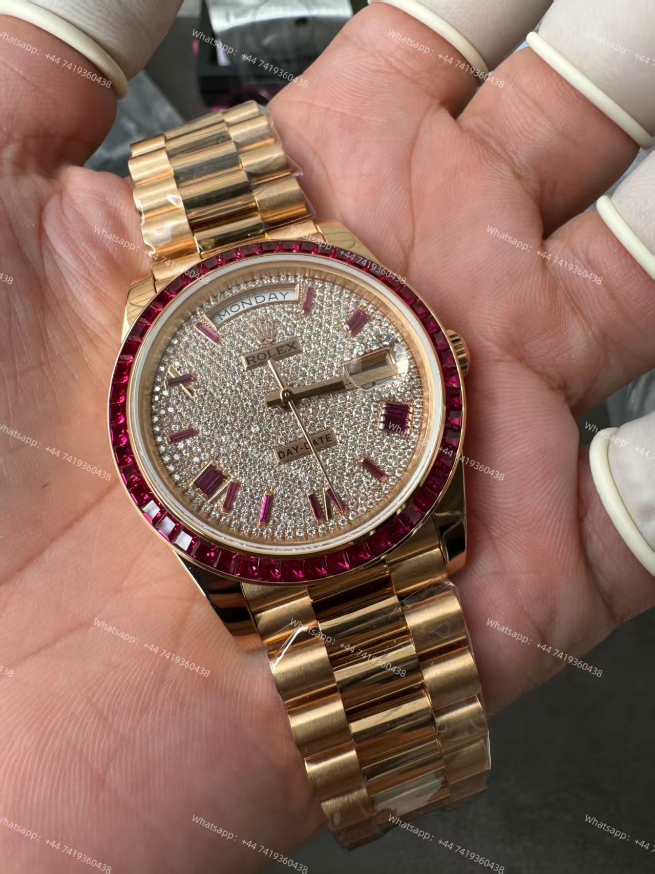 Rolex Day-Date 228398TRU Ruby and Moissanite Diamond Dial and Bezel 3255 Movement (40mm) Best Super Clone