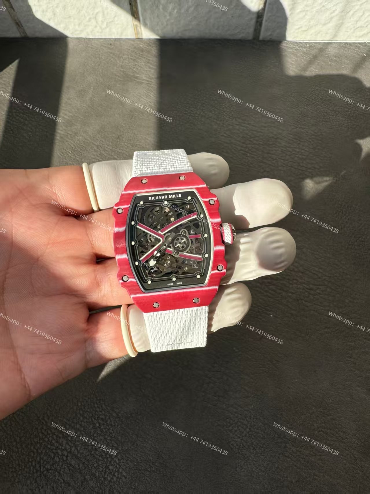 Super Clone Richard Mille RM67-02 “Mutaz Barshim” Quartz TPT Skeleton Tourbillon 1:1 Replica Watch with White Strap