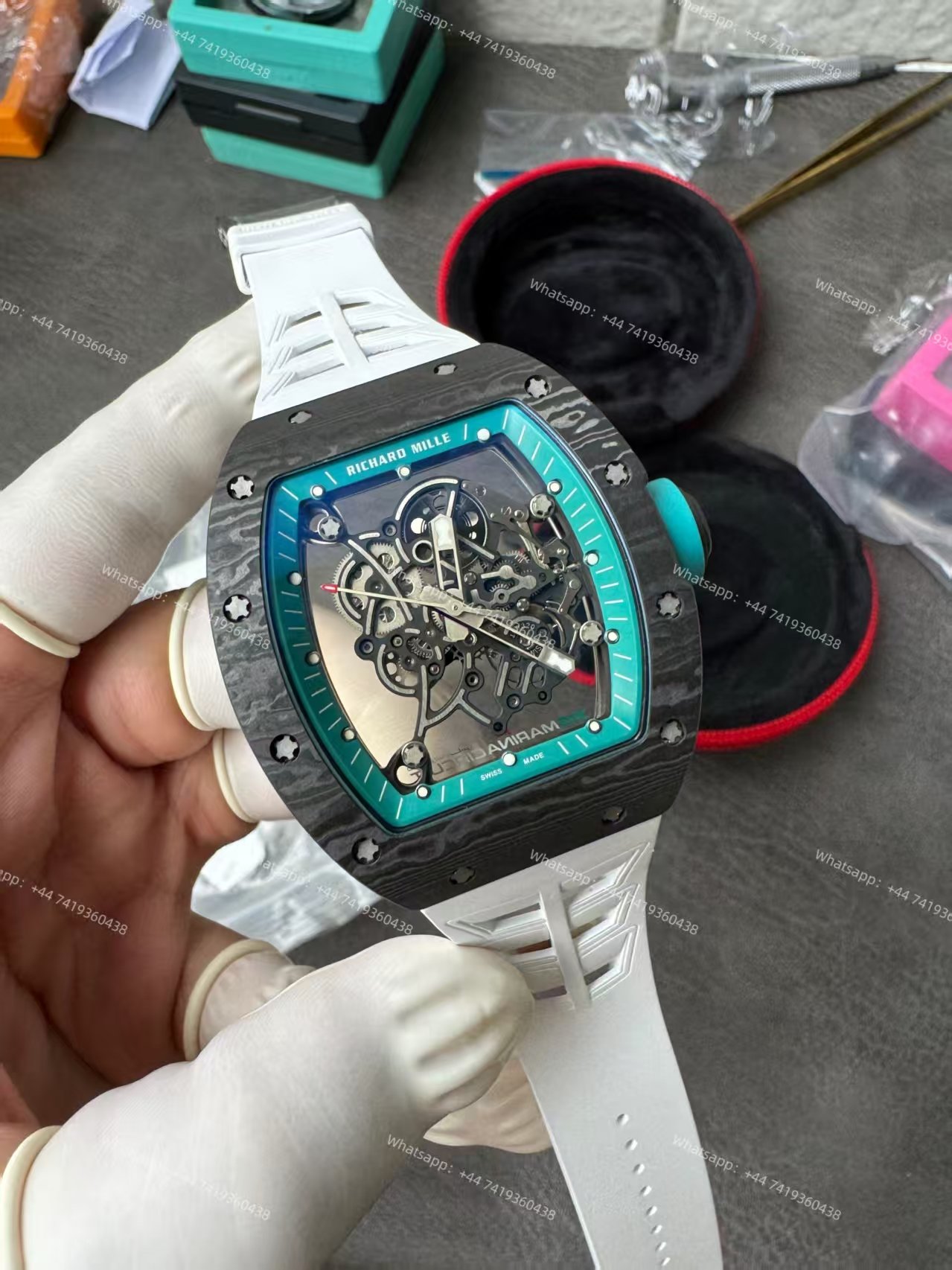 Richard Mille RM 055 “Yas Marina Circuit” Carbon TPT Vaucher Free-Sprung White Rubber Strap Custom Super Clone