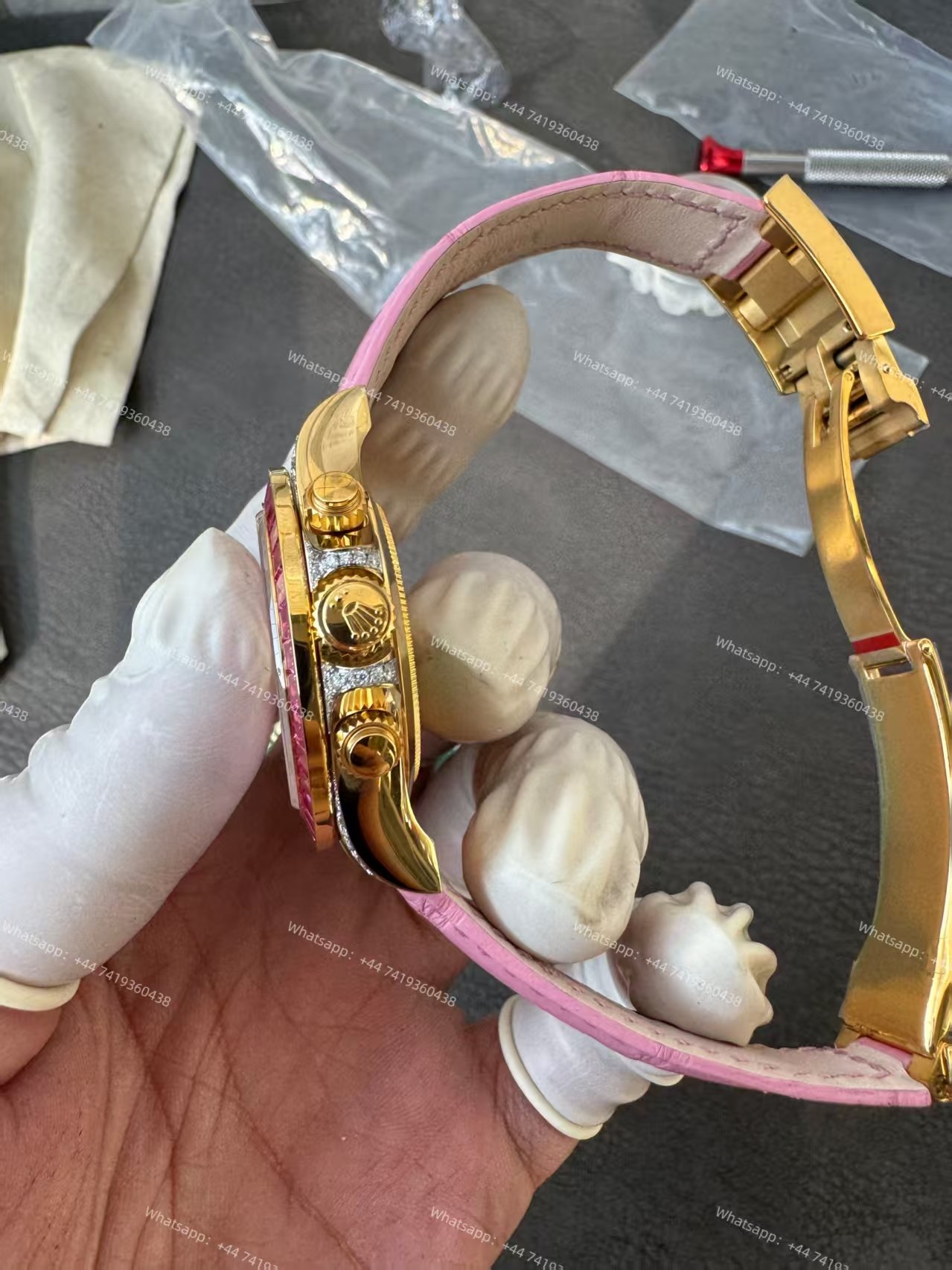 Rolex Daytona 126538TRO Pink Dial with Diamond Indexes Pink Sapphire Bezel on Pink Leather Strap Best Super Clone