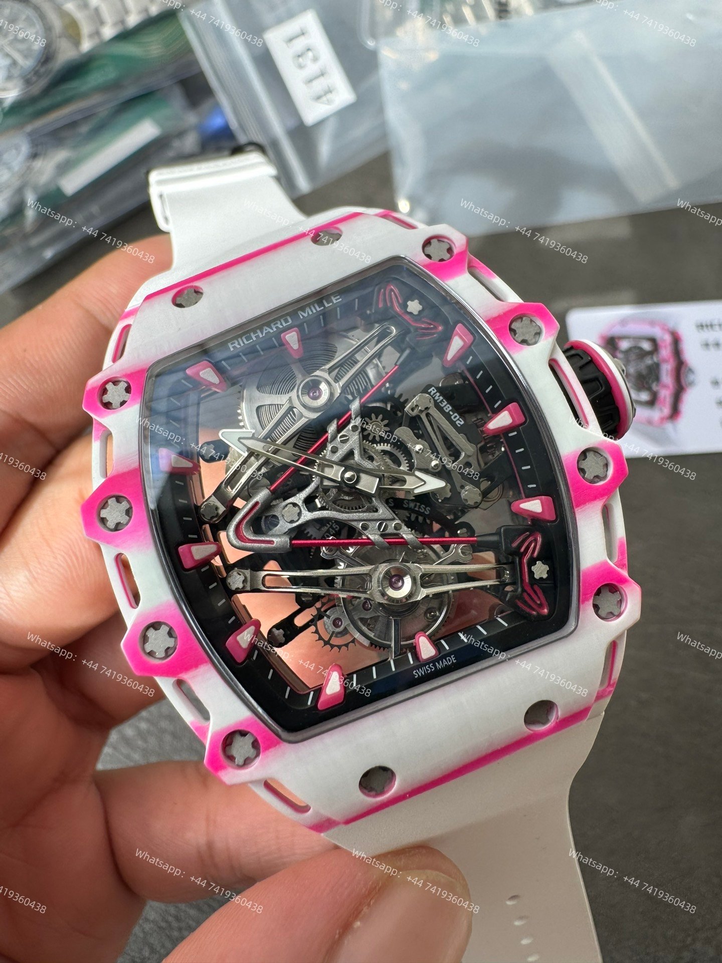Super Clone Richard Mille RM38-02 Bubba Watson White & Pink Tourbillon