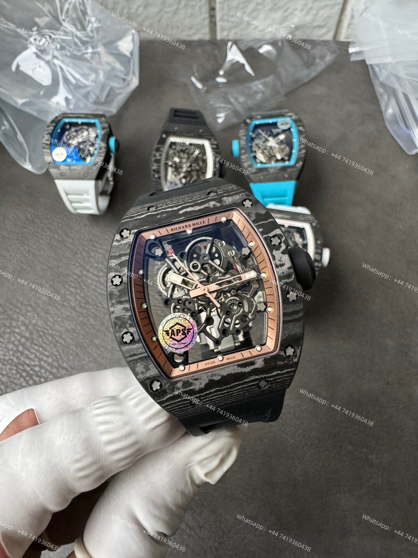 Super Clone Richard Mille RM 055 Carbon TPT Rose Gold Skeleton 1:1 Replica Watch