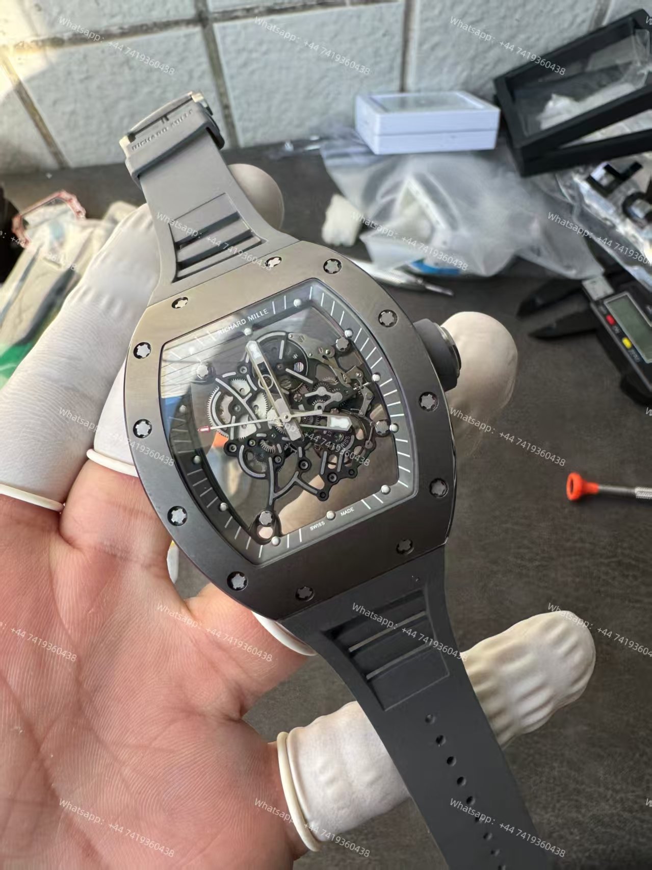 Richard Mille RM 055 Grey Ceramic Vaucher Free-Sprung Grey Rubber Strap Custom Super Clone