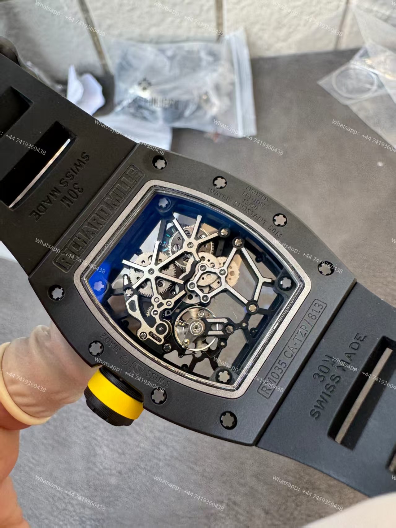 Super Clone Richard Mille RM 035 Americas Black Ceramic Skeleton Black Rubber Strap 1:1 Replica Watch