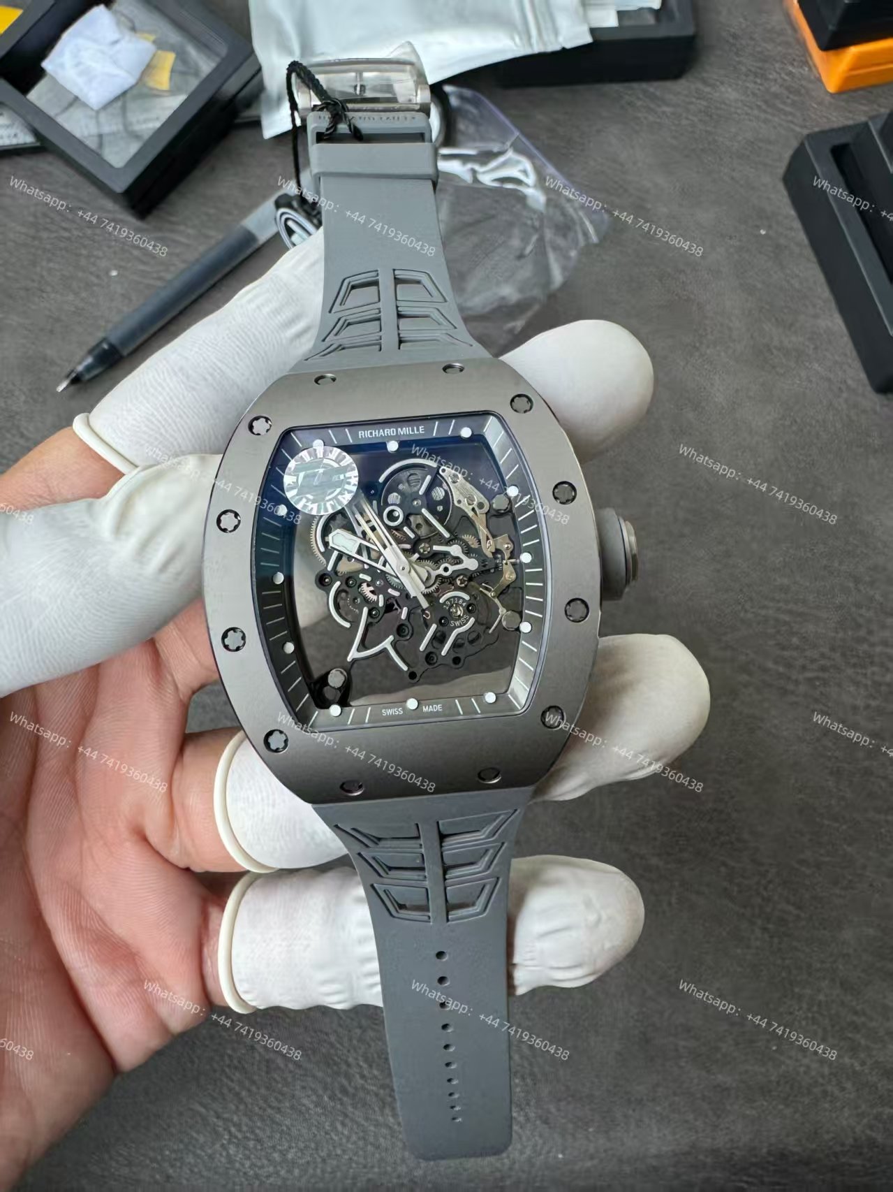 Super Clone Richard Mille RM 055 Gray Ceramic Titanium Grey Rubber Strap 1:1 Replica Watch