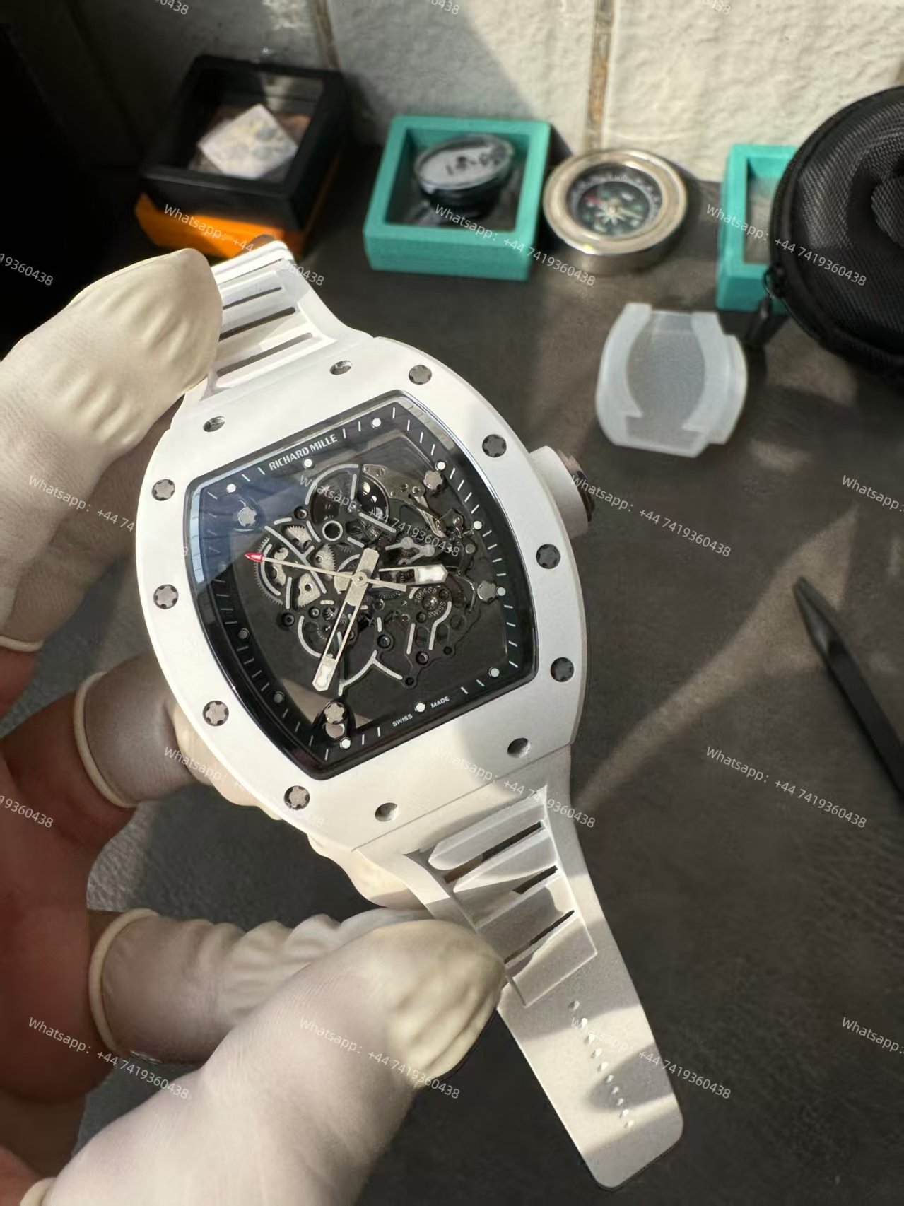 Richard Mille RM 055 White Ceramic Skeleton Vaucher Free-Sprung Movement White Rubber Strap Custom Super Clone