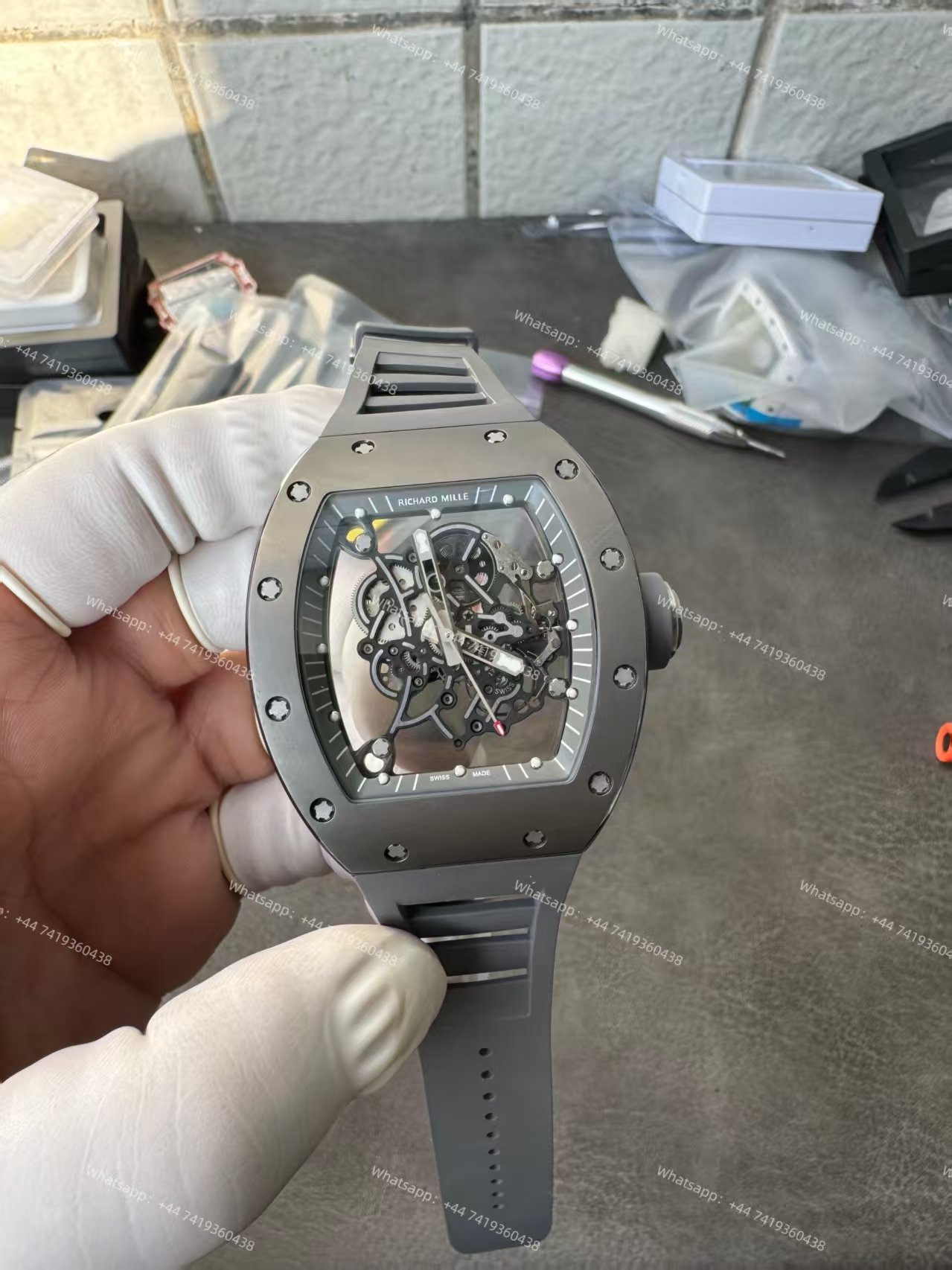 Richard Mille RM 055 Grey Ceramic Vaucher Free-Sprung Grey Rubber Strap Custom Super Clone