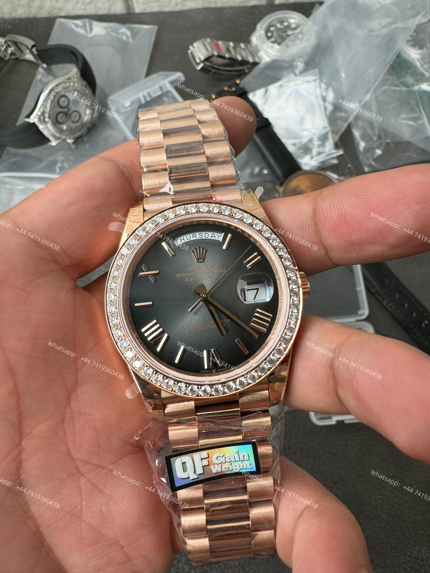 Rolex Day-Date m228345rbr-0025 Gradient slate gray dial Mossanite bezel Presidential bracelet 3255 Movement (40mm) Best Super Clone