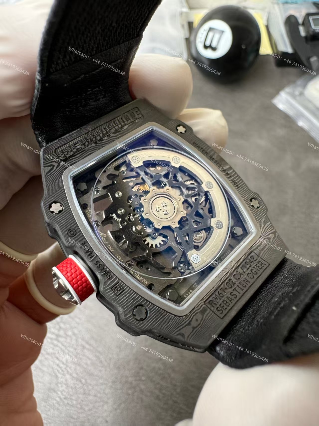 Super Clone Richard Mille RM67-02 Carbon TPT Skeleton Tourbillon 1:1 Replica Watch with Black Strap