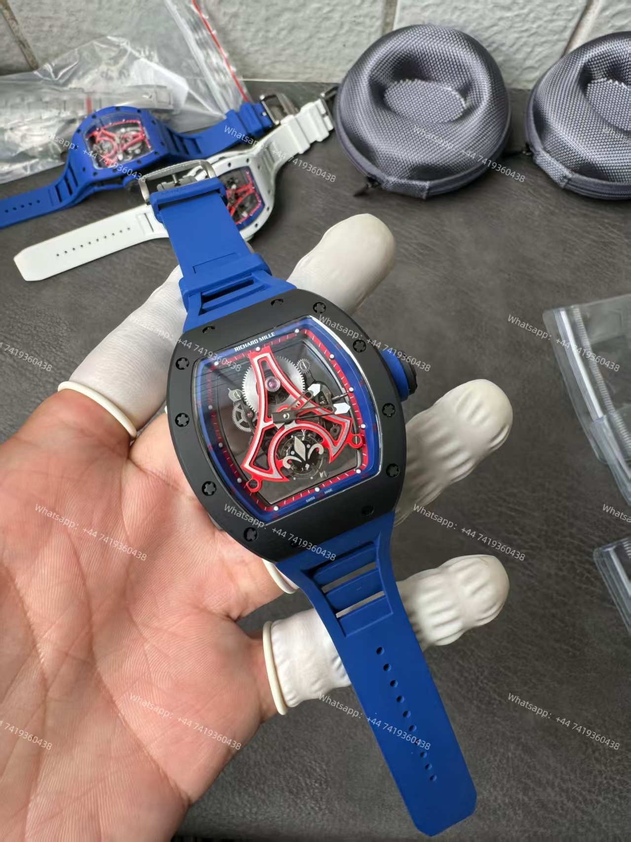 Super Clone Richard Mille RM52-03 Paris Saint-Germain Black Ceramic Skeleton Tourbillon 1:1 Replica Watch