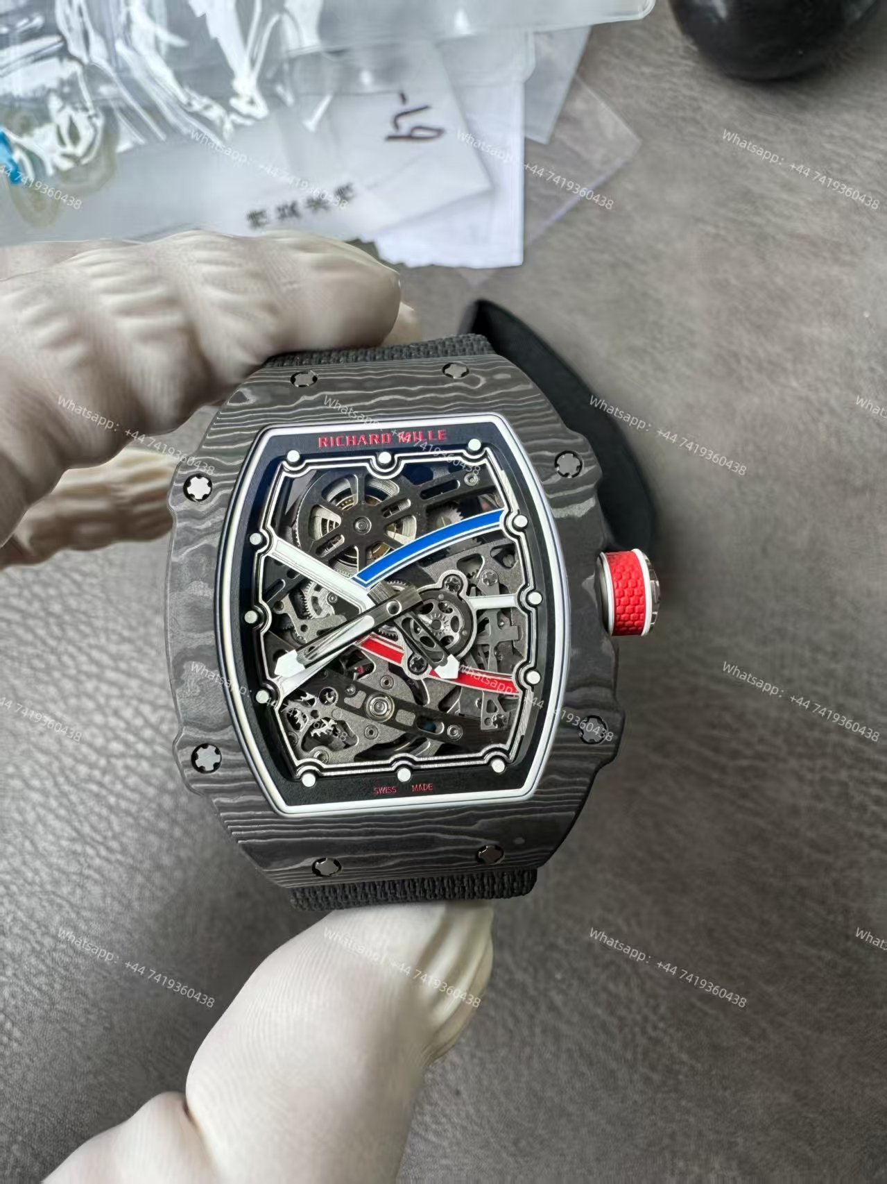 Super Clone Richard Mille RM67-02 Carbon TPT Skeleton Tourbillon 1:1 Replica Watch with Black Strap