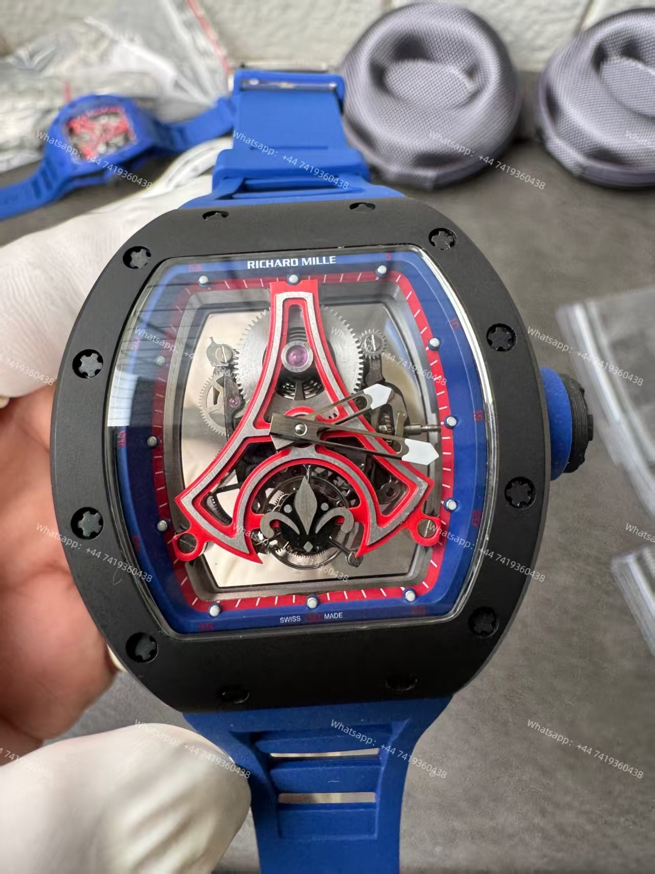 Super Clone Richard Mille RM52-03 Paris Saint-Germain Black Ceramic Skeleton Tourbillon 1:1 Replica Watch