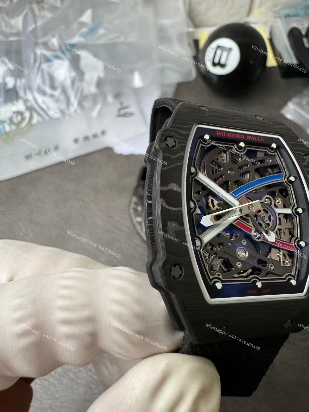 Super Clone Richard Mille RM67-02 Carbon TPT Skeleton Tourbillon 1:1 Replica Watch with Black Strap