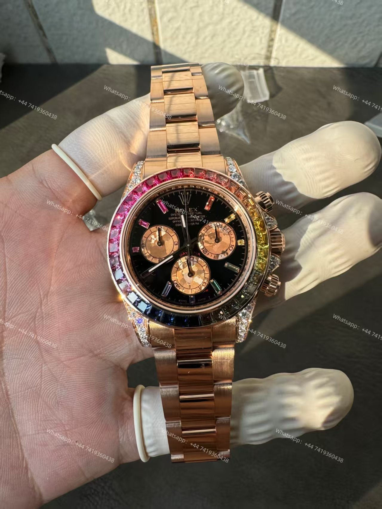 Rolex Super Clone Rainbow Daytona 1:1 Replica Watch – 18K Rose Gold