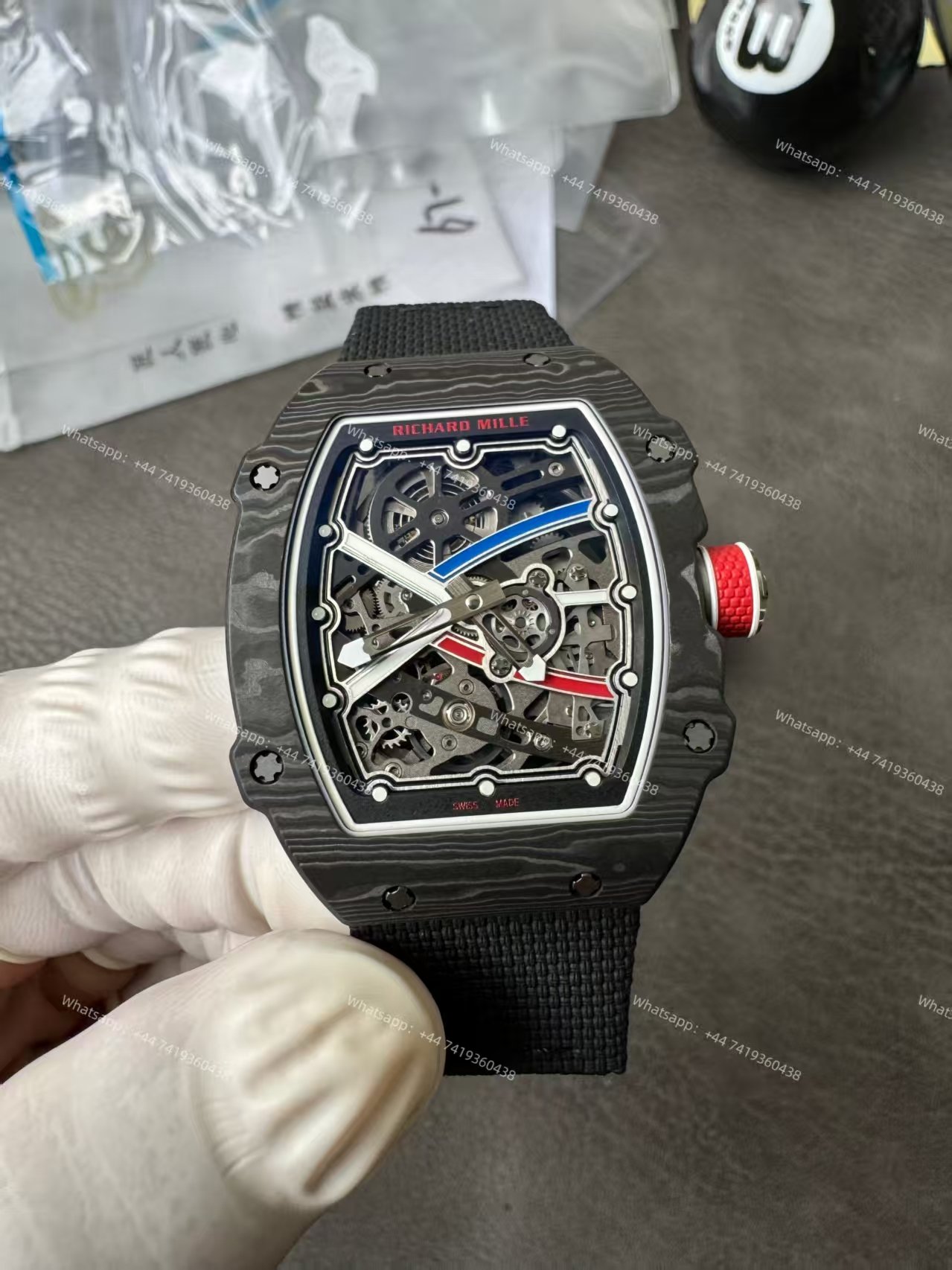 Super Clone Richard Mille RM67-02 Carbon TPT Skeleton Tourbillon 1:1 Replica Watch with Black Strap