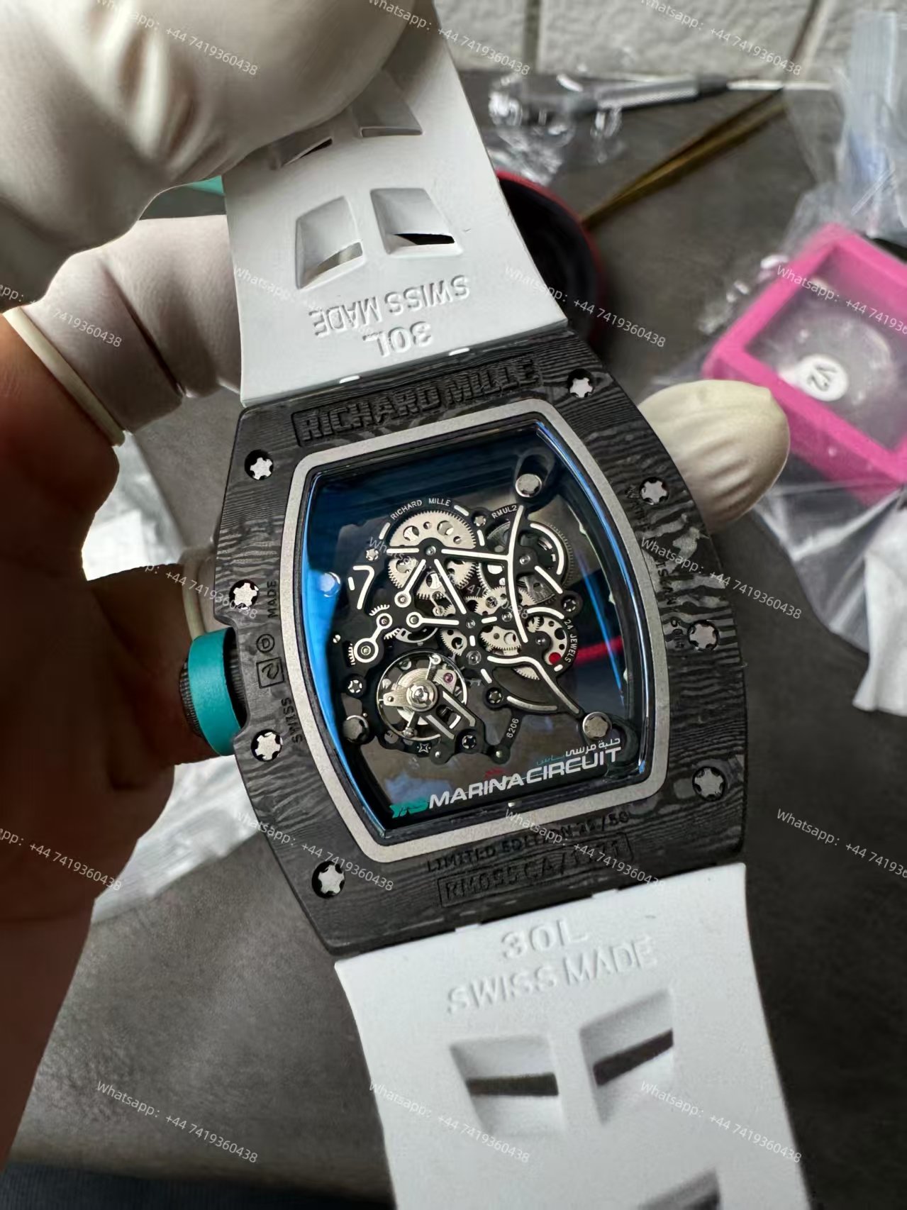 Richard Mille RM 055 “Yas Marina Circuit” Carbon TPT Vaucher Free-Sprung White Rubber Strap Custom Super Clone