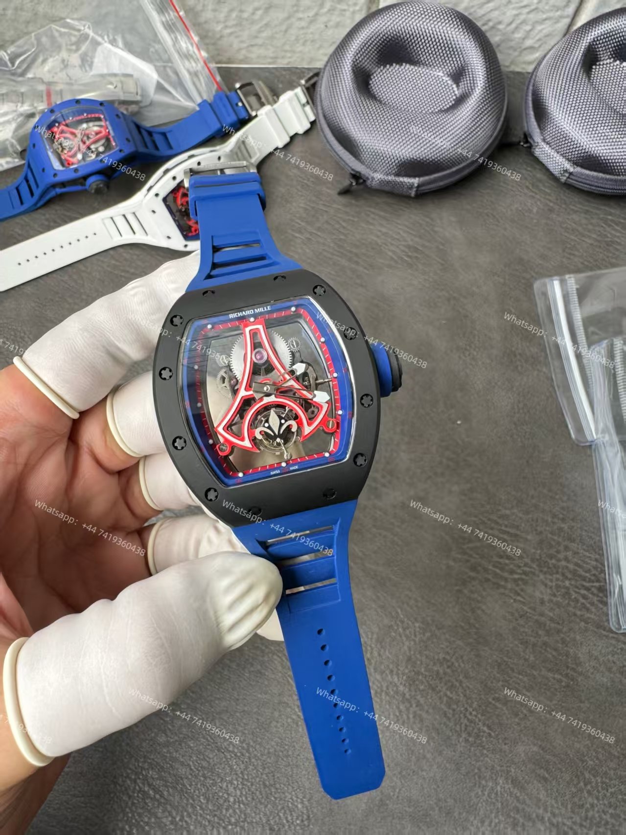 Super Clone Richard Mille RM52-03 Paris Saint-Germain Black Ceramic Skeleton Tourbillon 1:1 Replica Watch