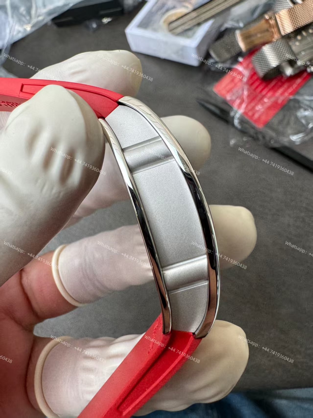 Super Clone Richard Mille RM 07 Full Diamond 1:1 Replica Watch with Red Rubber Strap