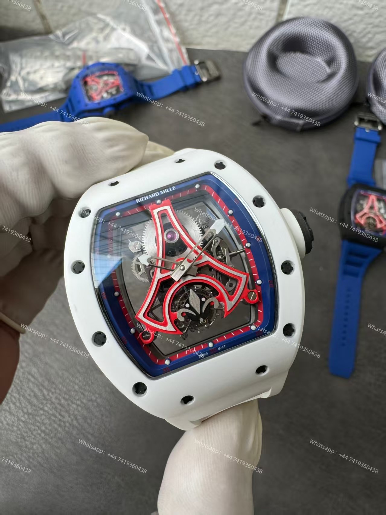 Super Clone Richard Mille RM52-03 White Ceramic Paris Saint-Germain Skeleton Tourbillon 1:1 Replica Watch