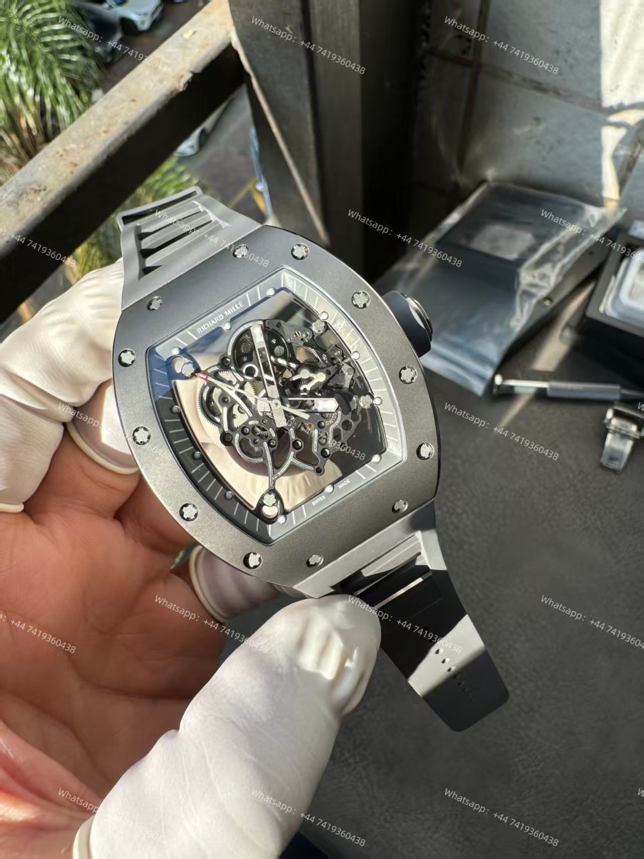 Richard Mille RM 055 Grey Ceramic Vaucher Free-Sprung Grey Rubber Strap Custom Super Clone