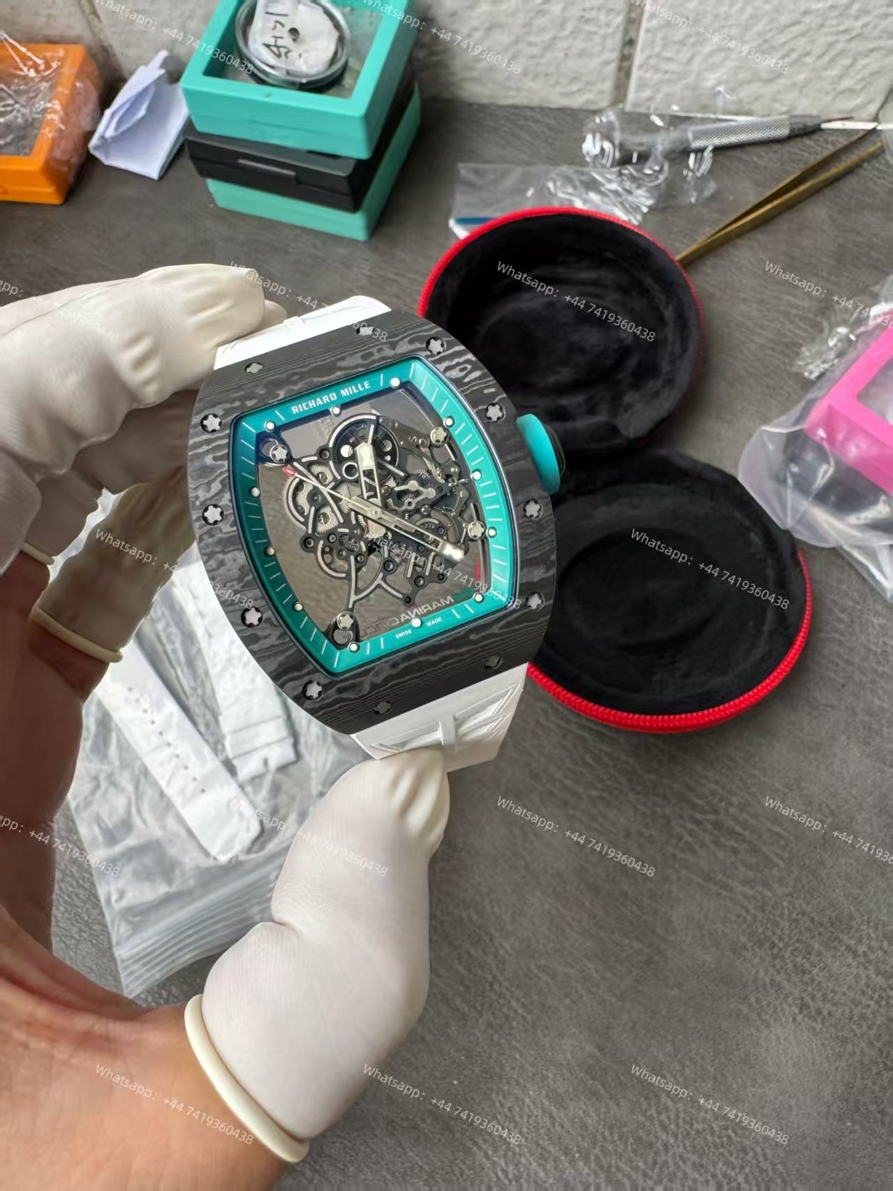 Richard Mille RM 055 “Yas Marina Circuit” Carbon TPT Vaucher Free-Sprung White Rubber Strap Custom Super Clone