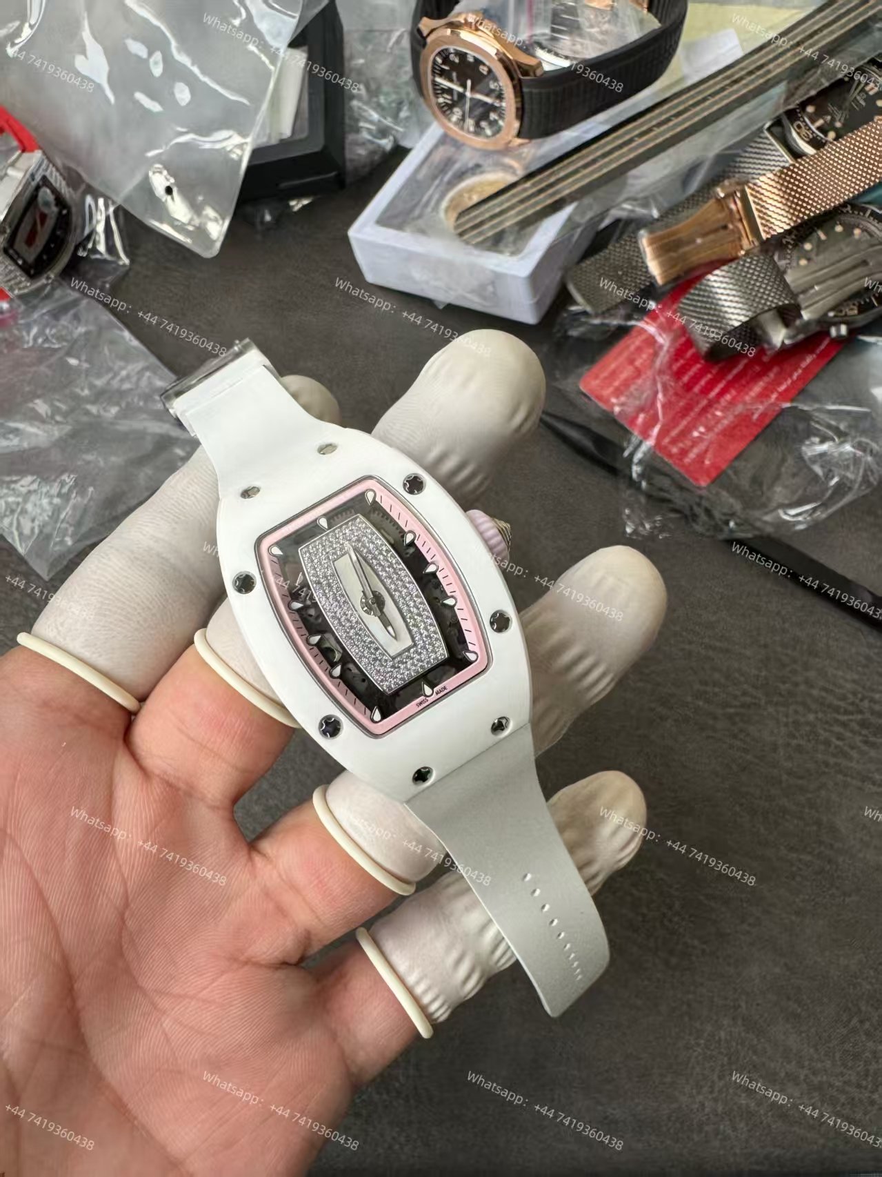 Super Clone Richard Mille RM 07-01 White Ceramic Pink Diamond 1:1 Replica Watch
