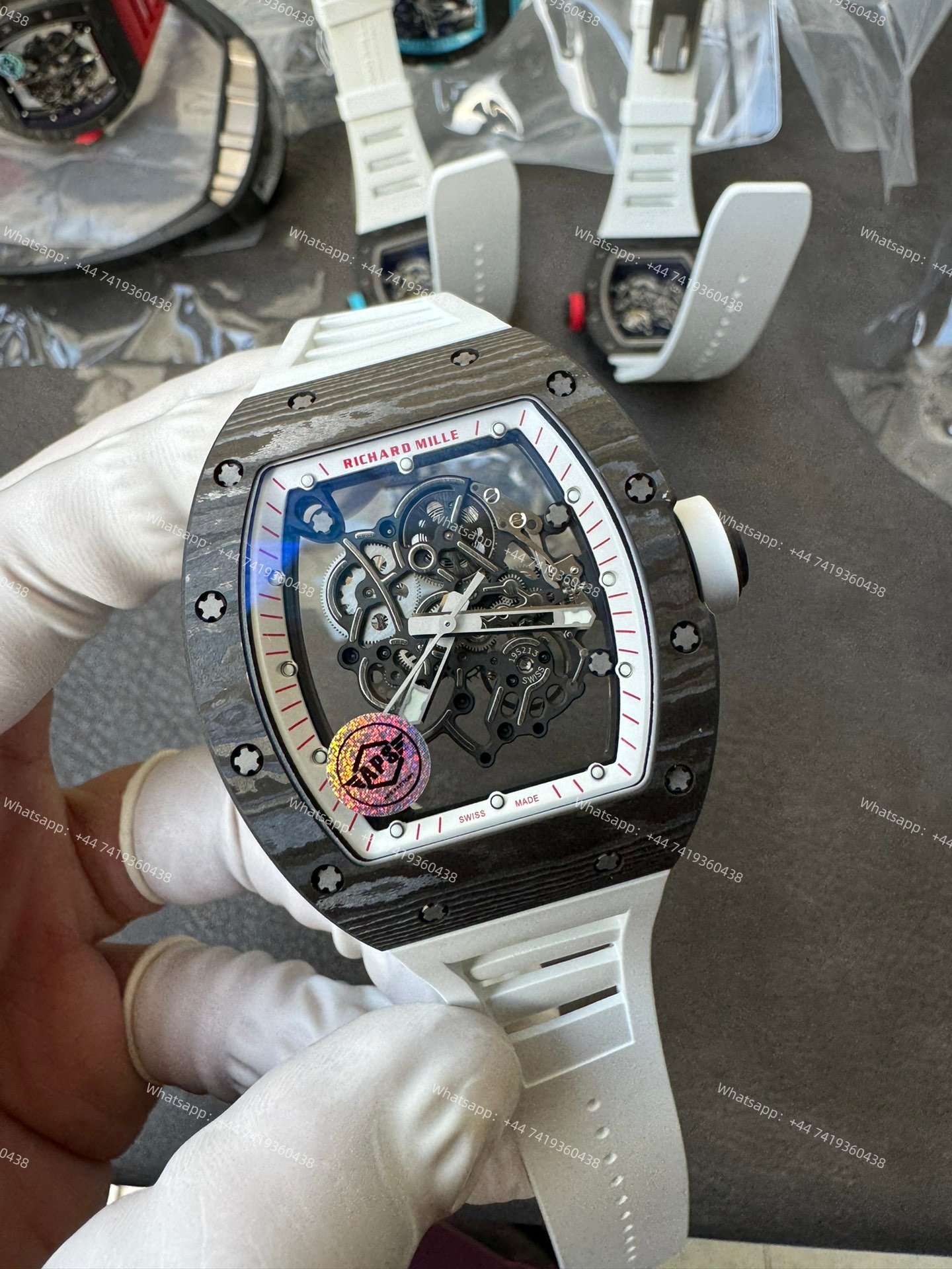 Super Clone Richard Mille RM 055 Carbon TPT White Rubber Strap 1:1 Replica Watch