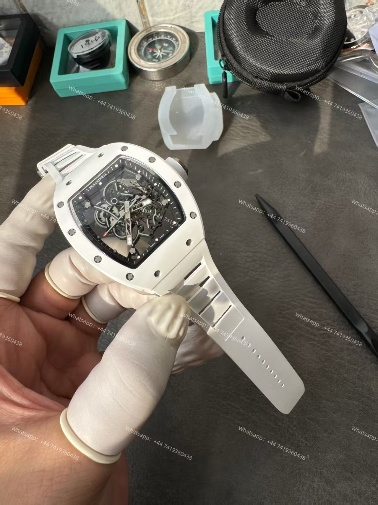 Richard Mille RM 055 White Ceramic Skeleton Vaucher Free-Sprung Movement White Rubber Strap Custom Super Clone