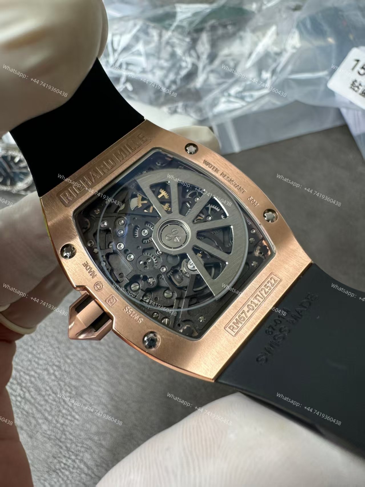 Super Clone Richard Mille RM 67-01 Rose Gold Skeleton Black Rubber Strap
