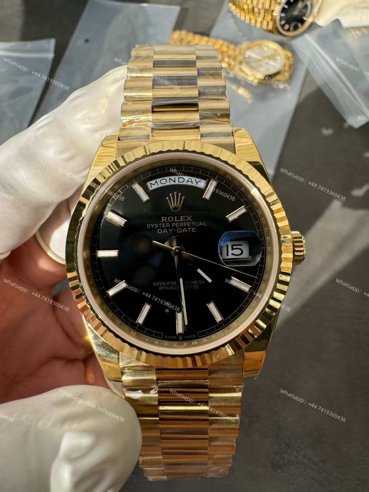 Rolex Day-Date M228238-0067 1:1 Replica Gold Black Dial 40MM 3255 Movement Presidential Bracelet Super Clone Watch