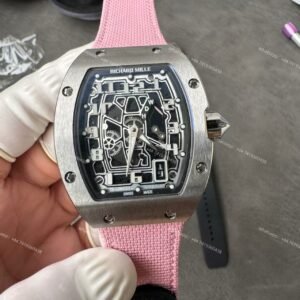 Super Clone Richard Mille RM 67-01 Titanium Skeleton Pink Velcro Strap