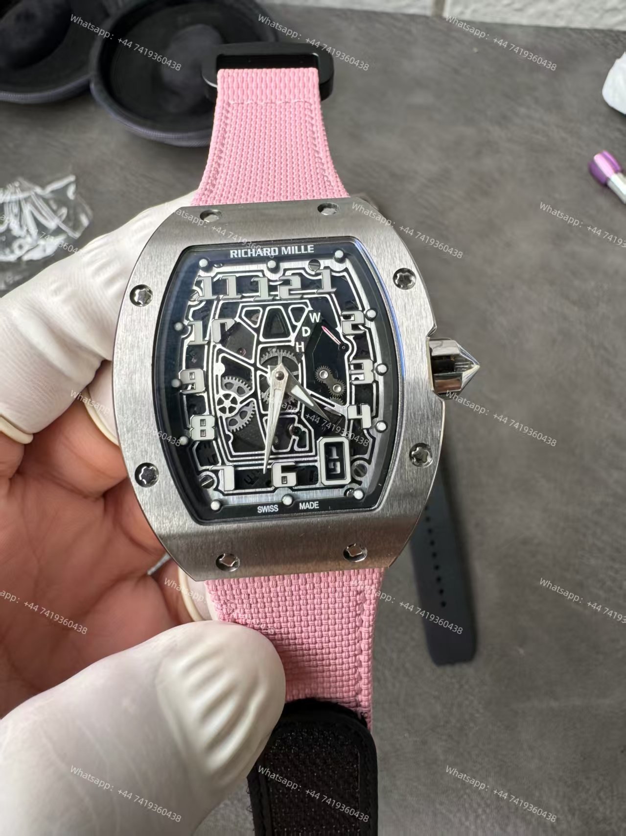 Super Clone Richard Mille RM 67-01 Titanium Skeleton Pink Velcro Strap