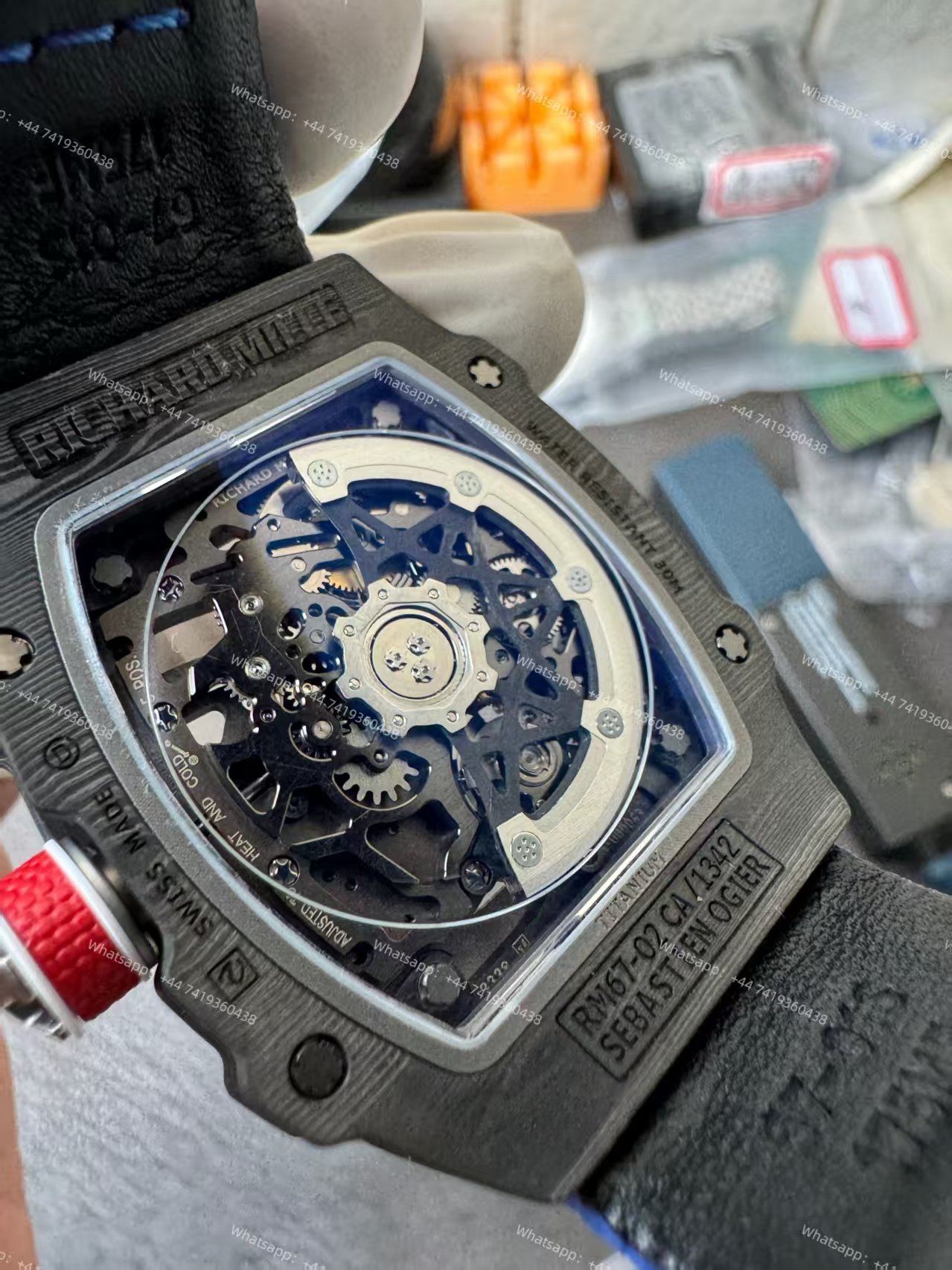Super Clone Richard Mille RM67-02 Carbon TPT Skeleton Tourbillon 1:1 Replica Watch with Blue Strap