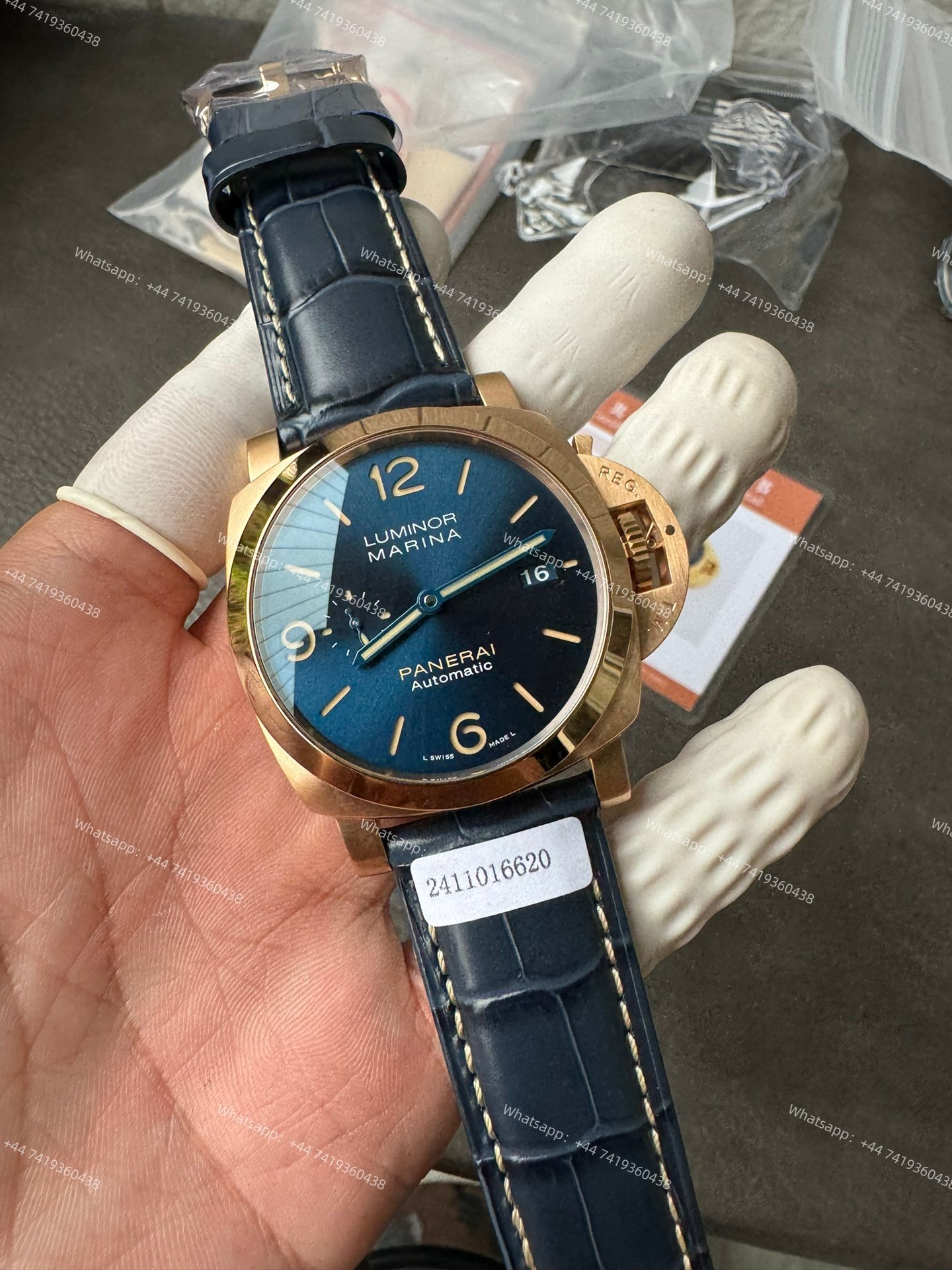 Panerai Super Clone Luminor Marina PAM01114 Rose Gold Blue Dial 44MM