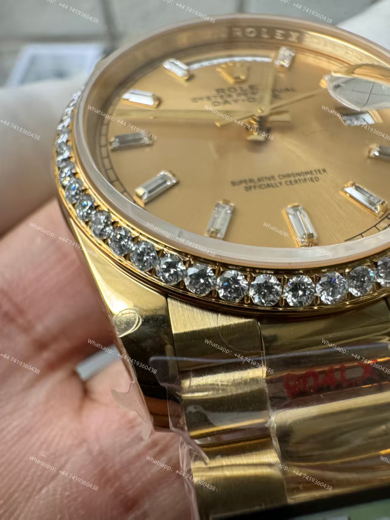 Rolex Day-Date M228348rbr-0002 Gold dial Mossanite bezel Presidential bracelet 3255 Movement (40mm) Best Super Clone