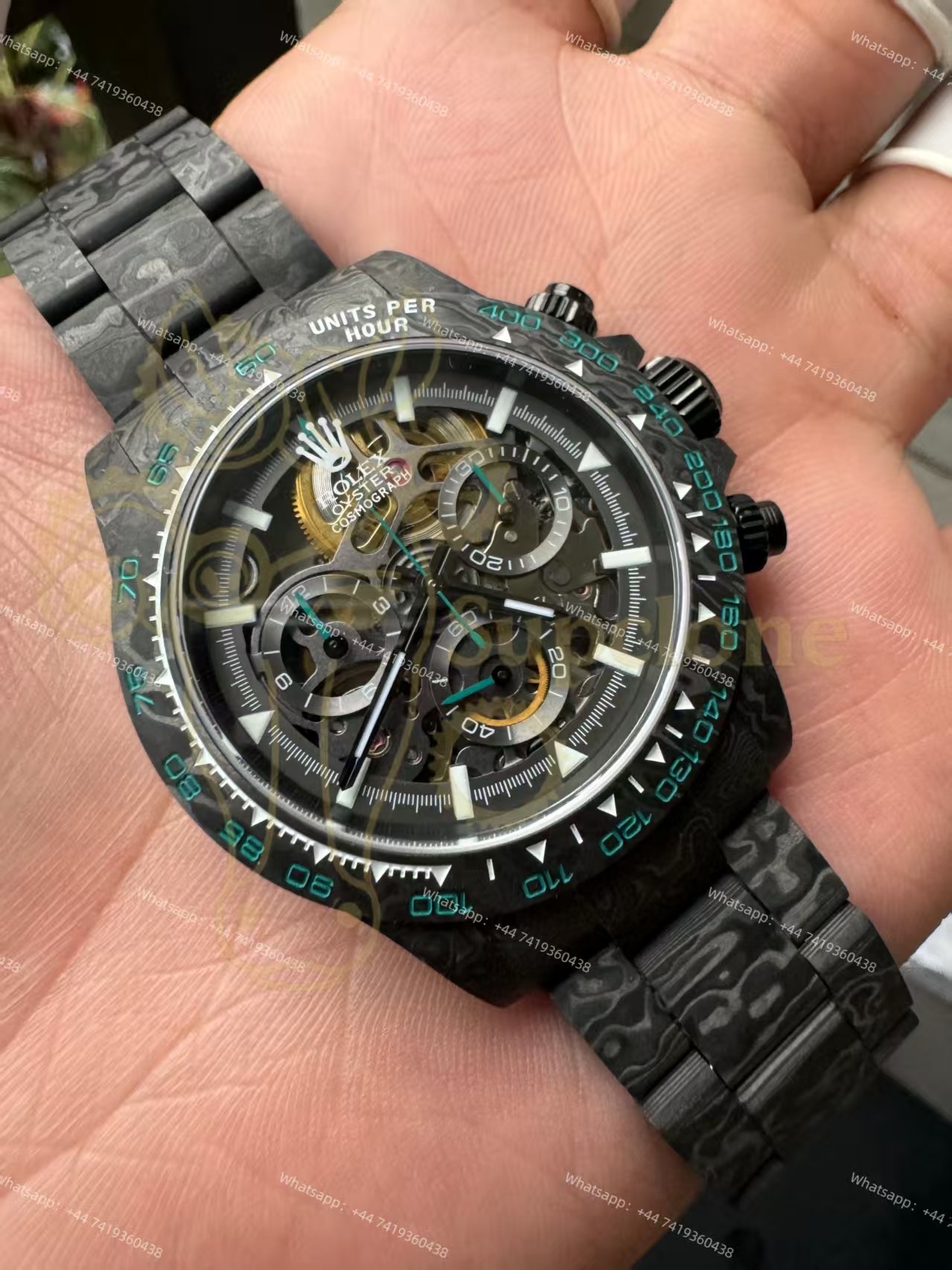 Rolex Super Clone Carbon Fiber Daytona Teal Green Accents Full Carbon Bracelet