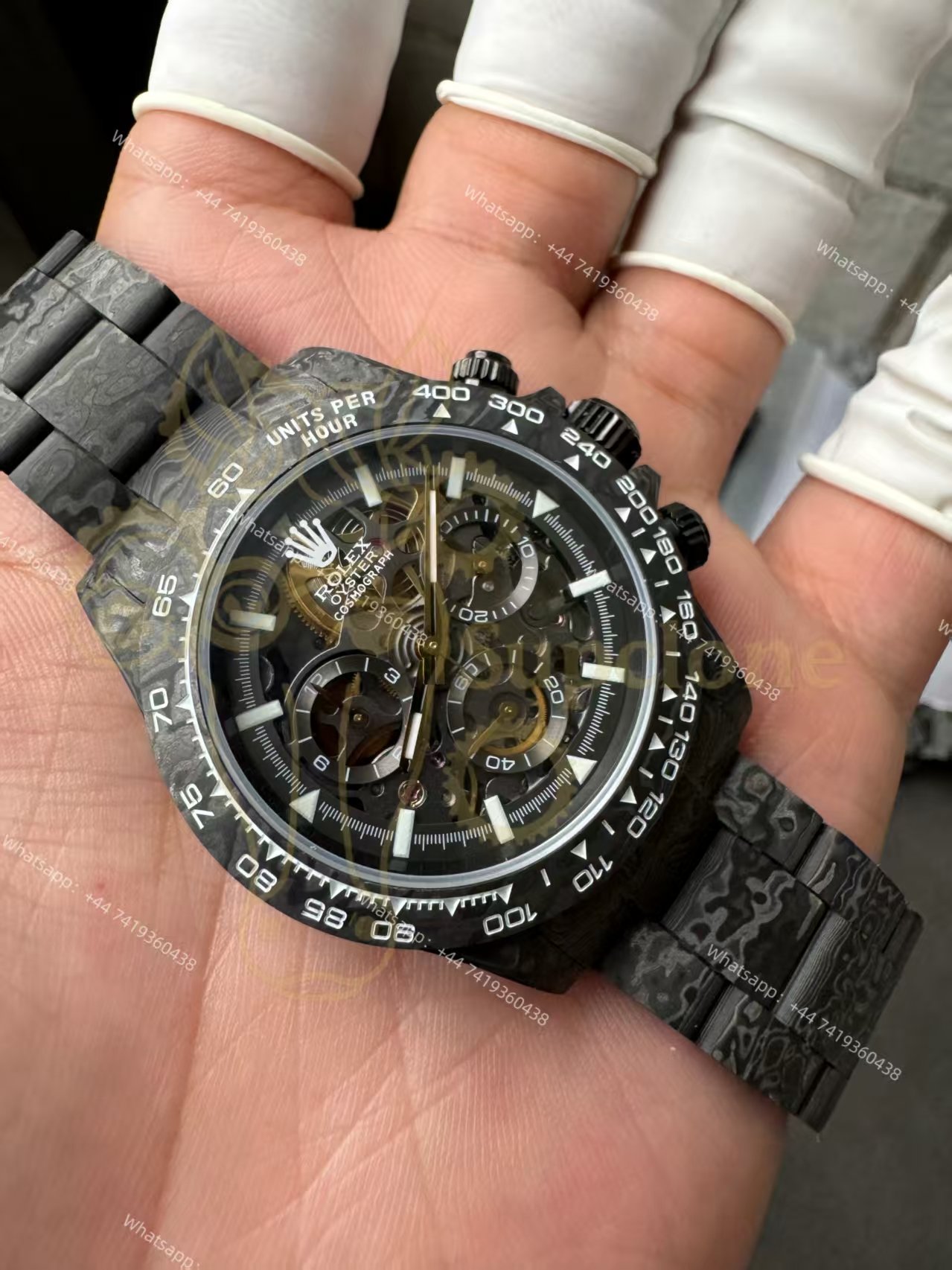 Rolex Super Clone Carbon Fiber Daytona Skeleton Black & White Bezel Carbon Bracelet