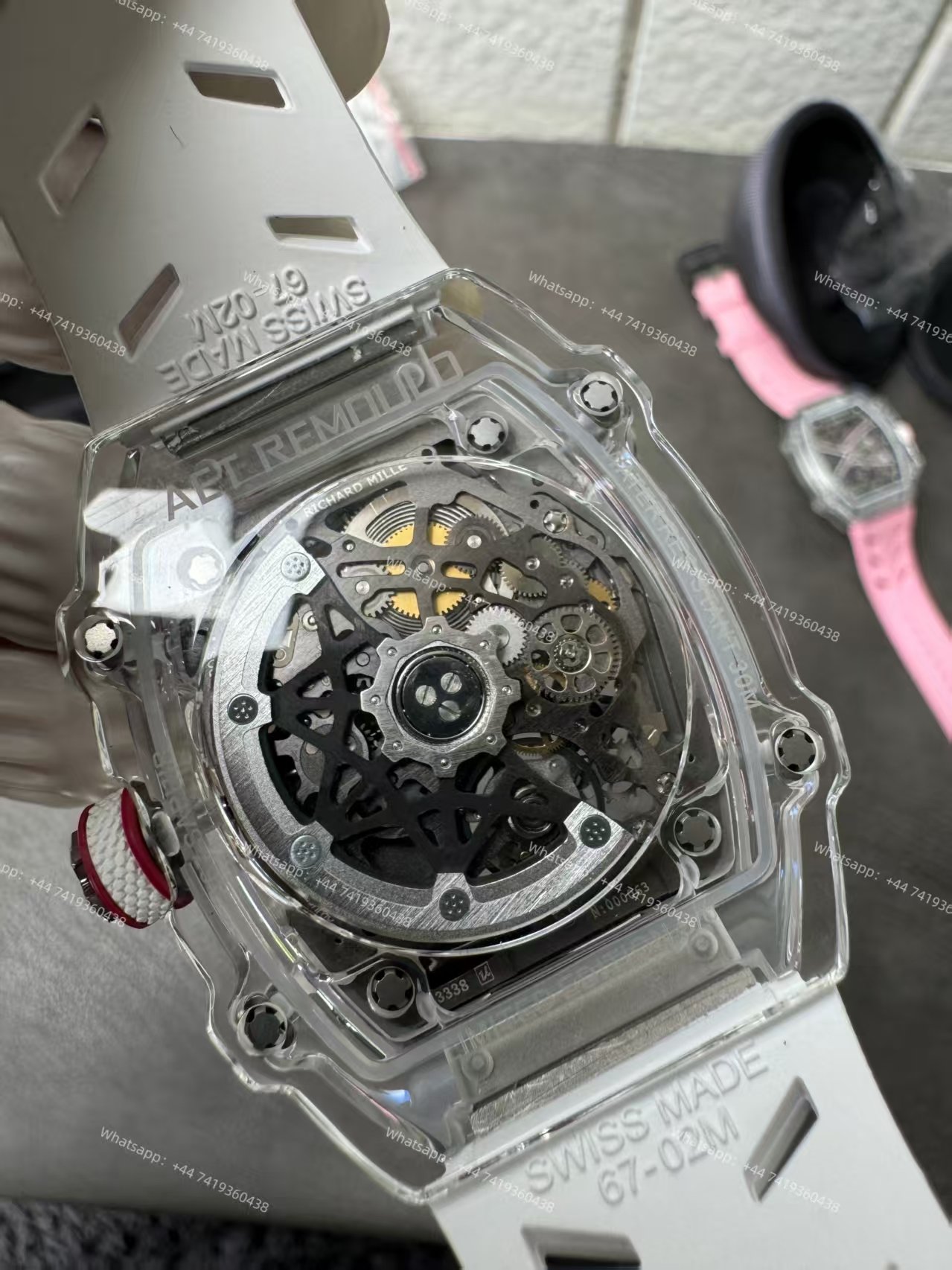 Super Clone Richard Mille RM67-02 Sapphire Crystal Skeleton Tourbillon 1:1 Replica Watch with White Rubber Strap