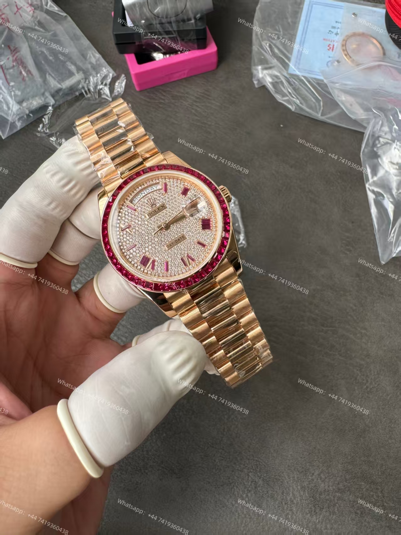Rolex Day-Date 228398TRU Ruby and Moissanite Diamond Dial and Bezel 3255 Movement (40mm) Best Super Clone