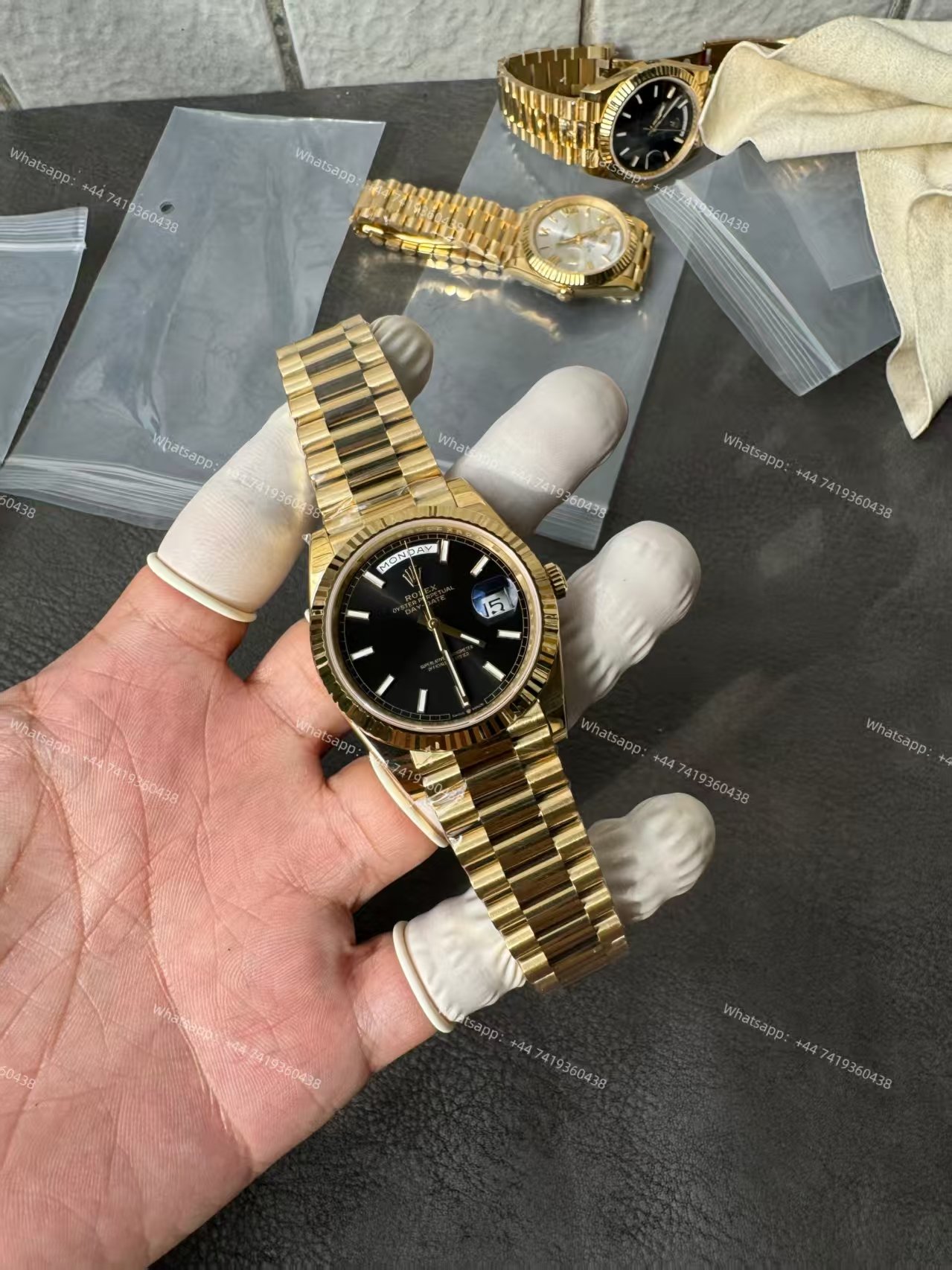 Rolex Day-Date M228238-0067 1:1 Replica Gold Black Dial 40MM 3255 Movement Presidential Bracelet Super Clone Watch