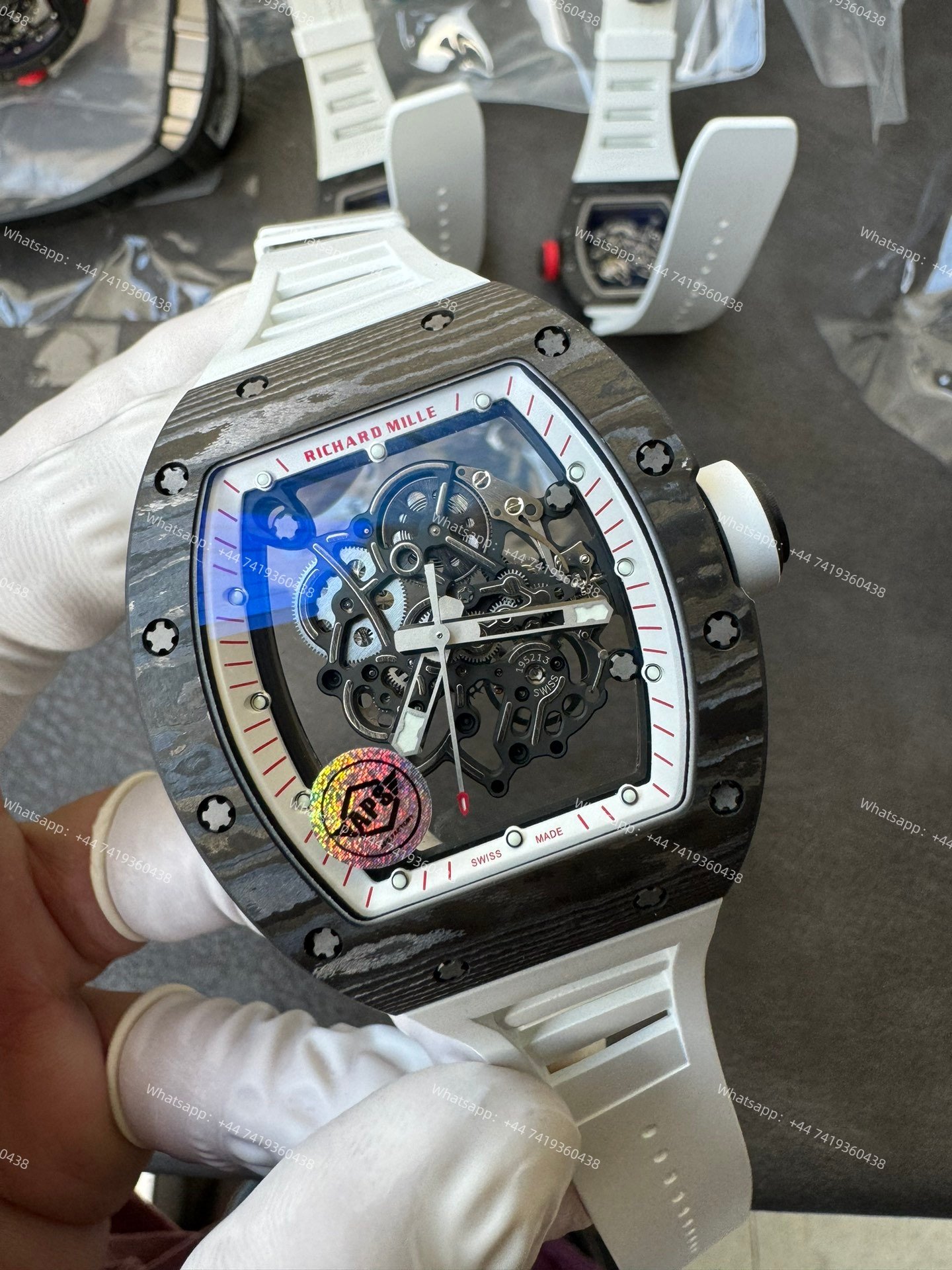 Super Clone Richard Mille RM 055 Carbon TPT White Rubber Strap 1:1 Replica Watch