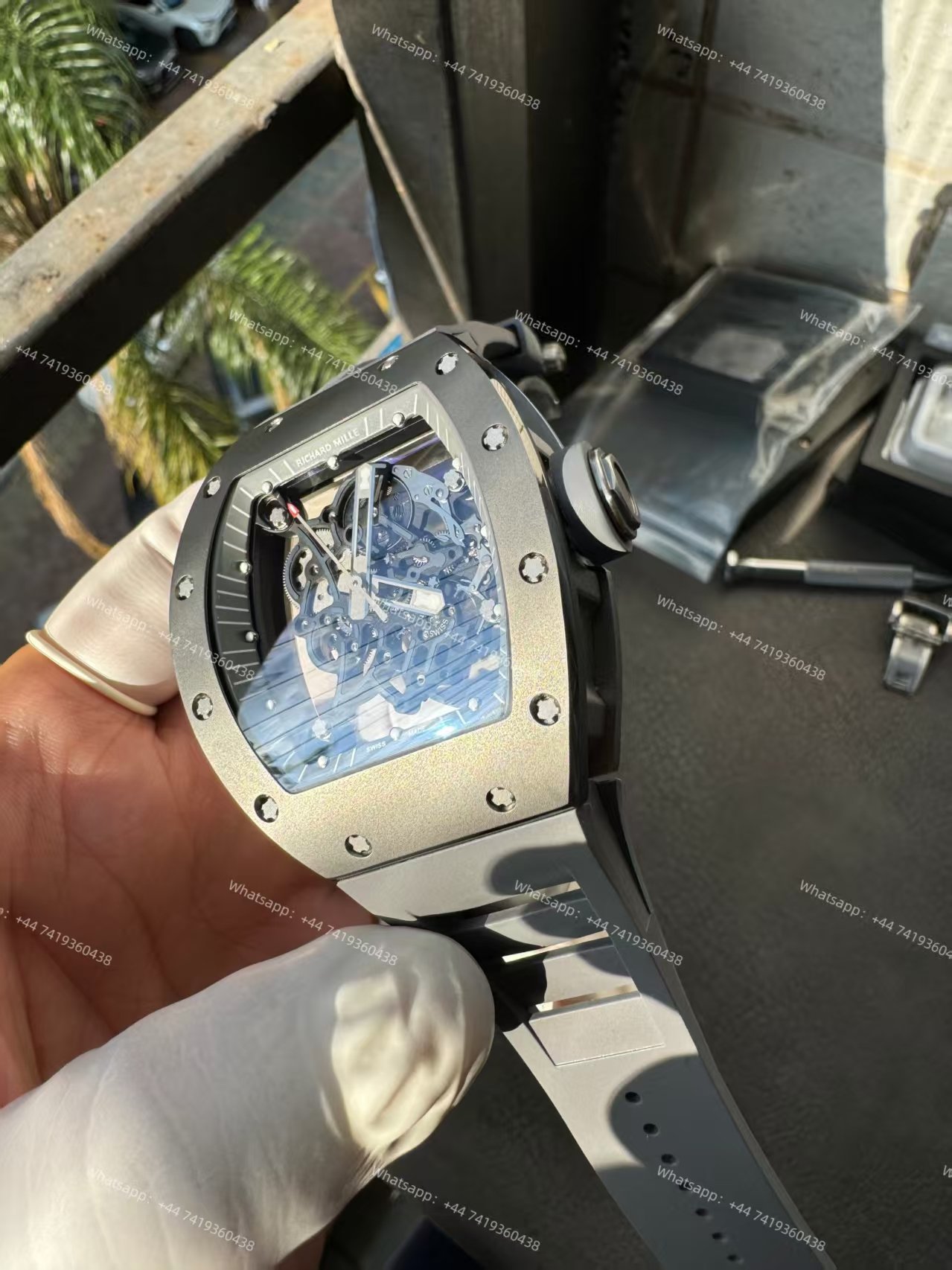 Richard Mille RM 055 Grey Ceramic Vaucher Free-Sprung Grey Rubber Strap Custom Super Clone