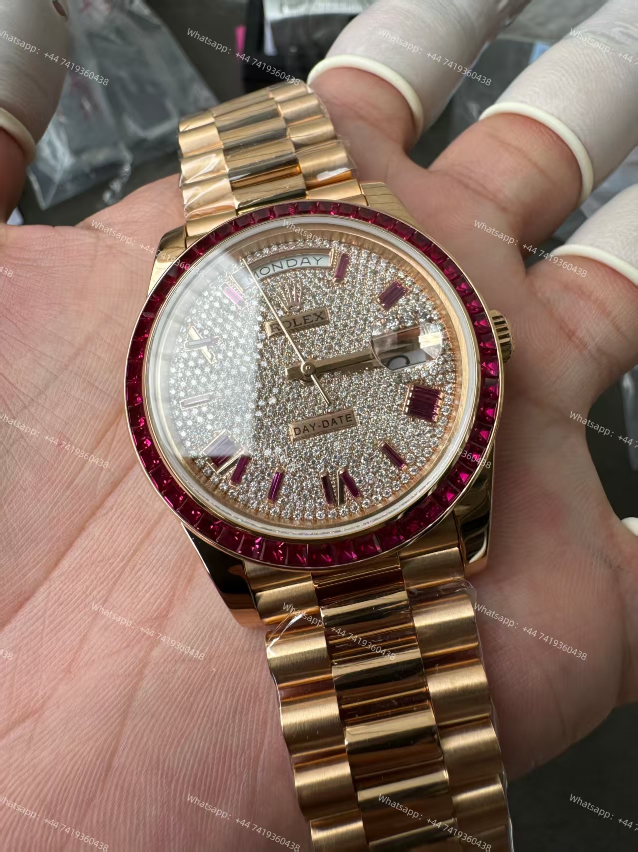 Rolex Day-Date 228398TRU Ruby and Moissanite Diamond Dial and Bezel 3255 Movement (40mm) Best Super Clone