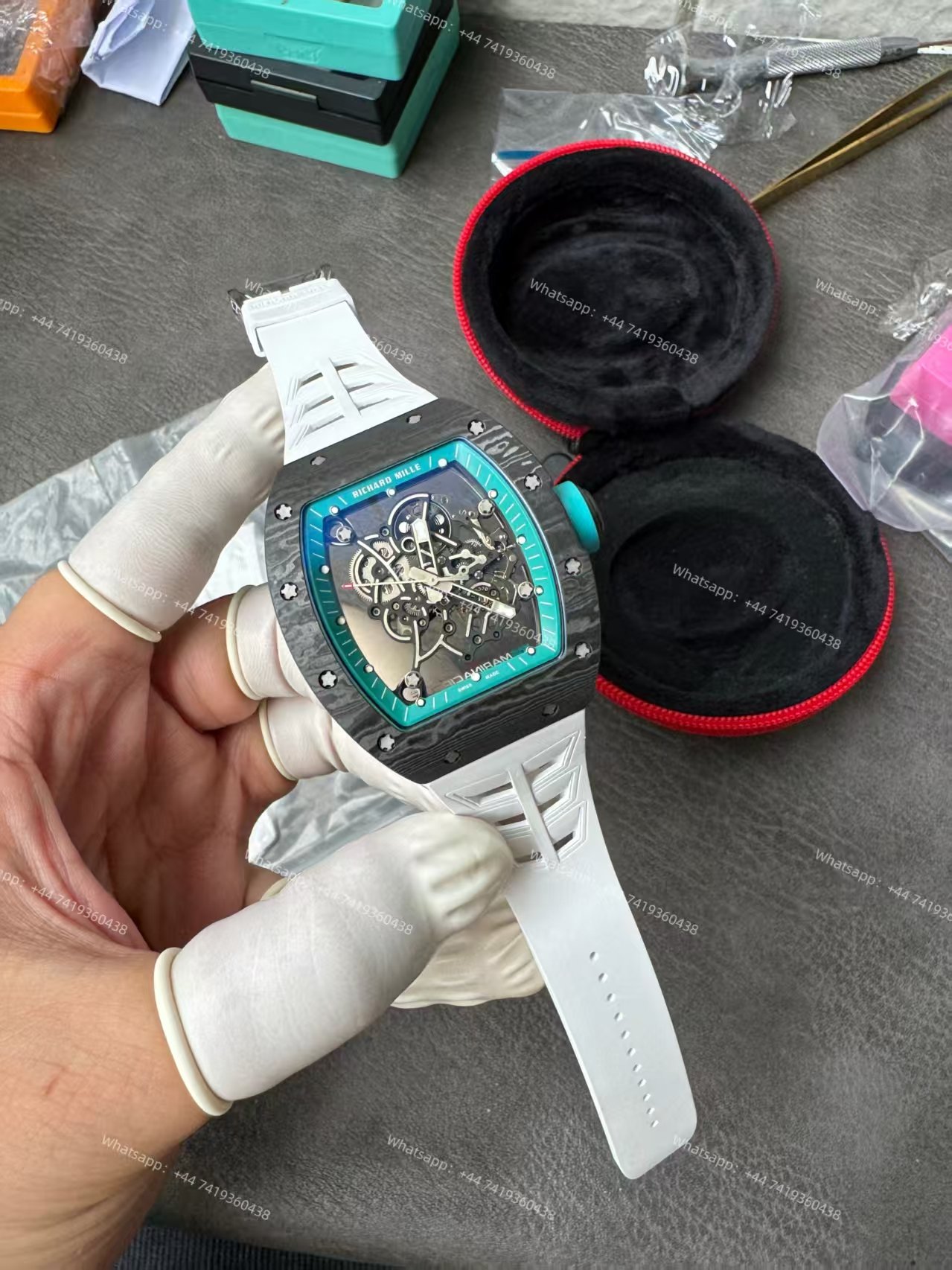 Richard Mille RM 055 “Yas Marina Circuit” Carbon TPT Vaucher Free-Sprung White Rubber Strap Custom Super Clone