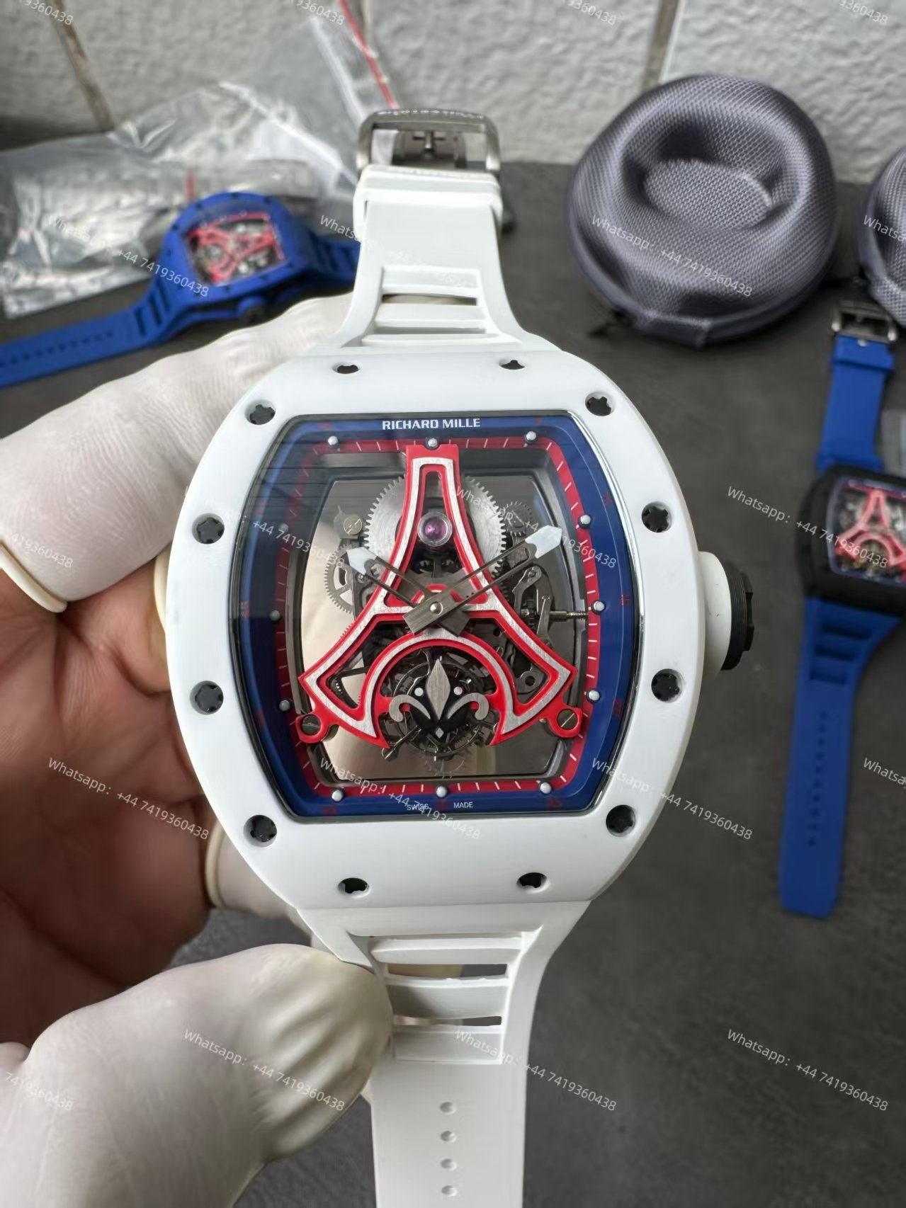 Super Clone Richard Mille RM52-03 White Ceramic Paris Saint-Germain Skeleton Tourbillon 1:1 Replica Watch